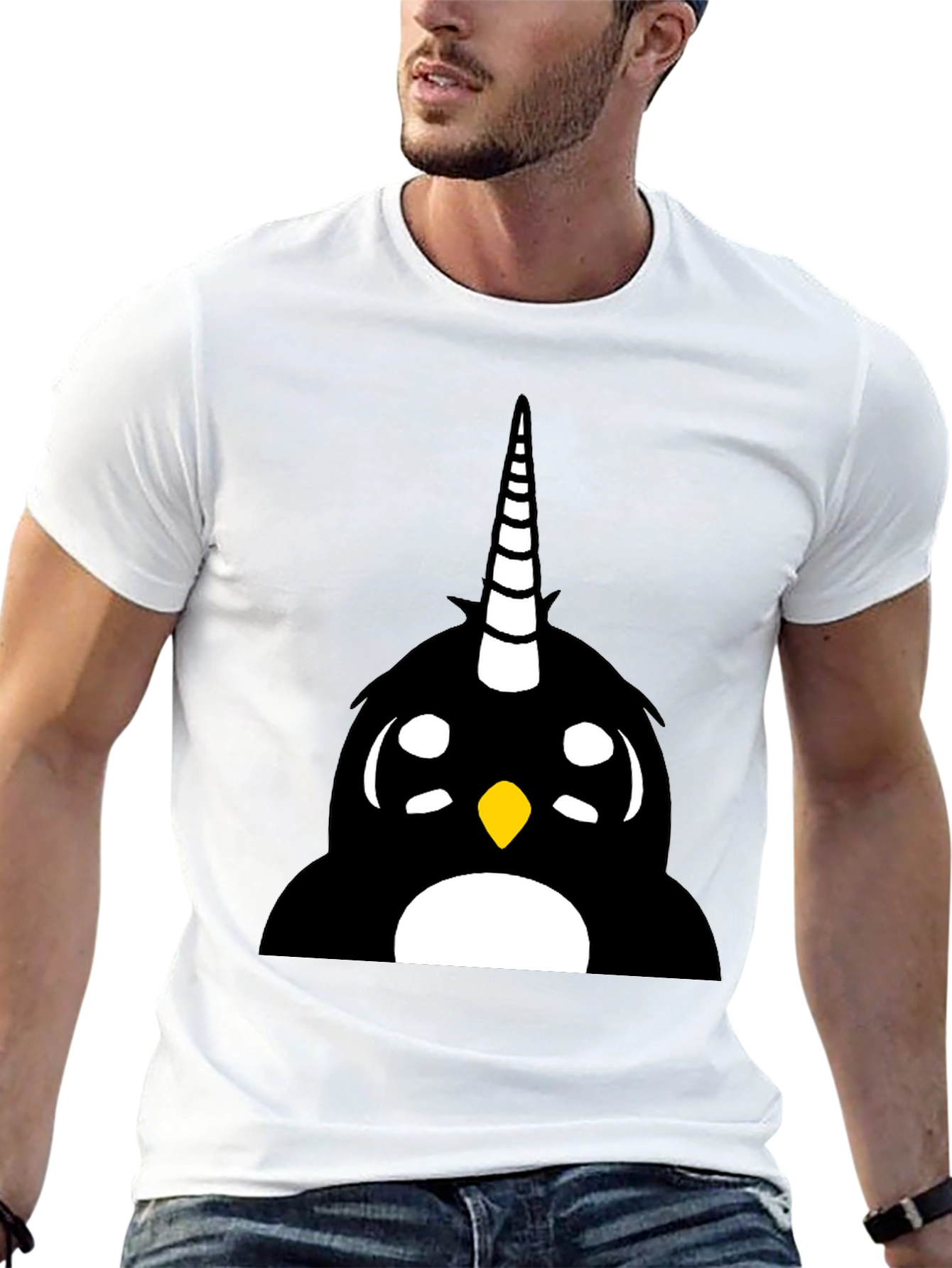Unicorn Penguin Graphic Tee - Black Cotton Blend Shirt