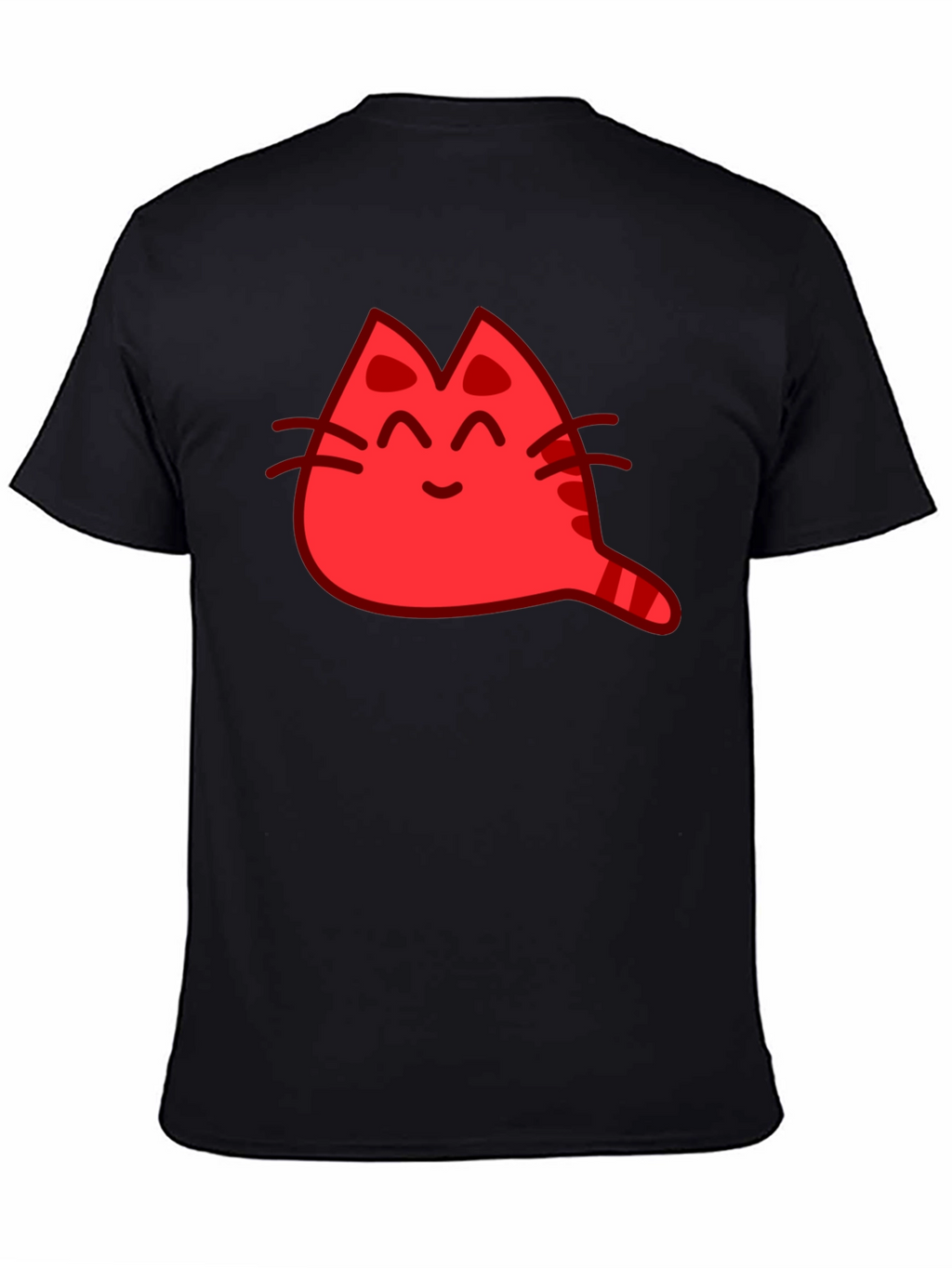 Red Cat Cartoon Graphic Black T-Shirt