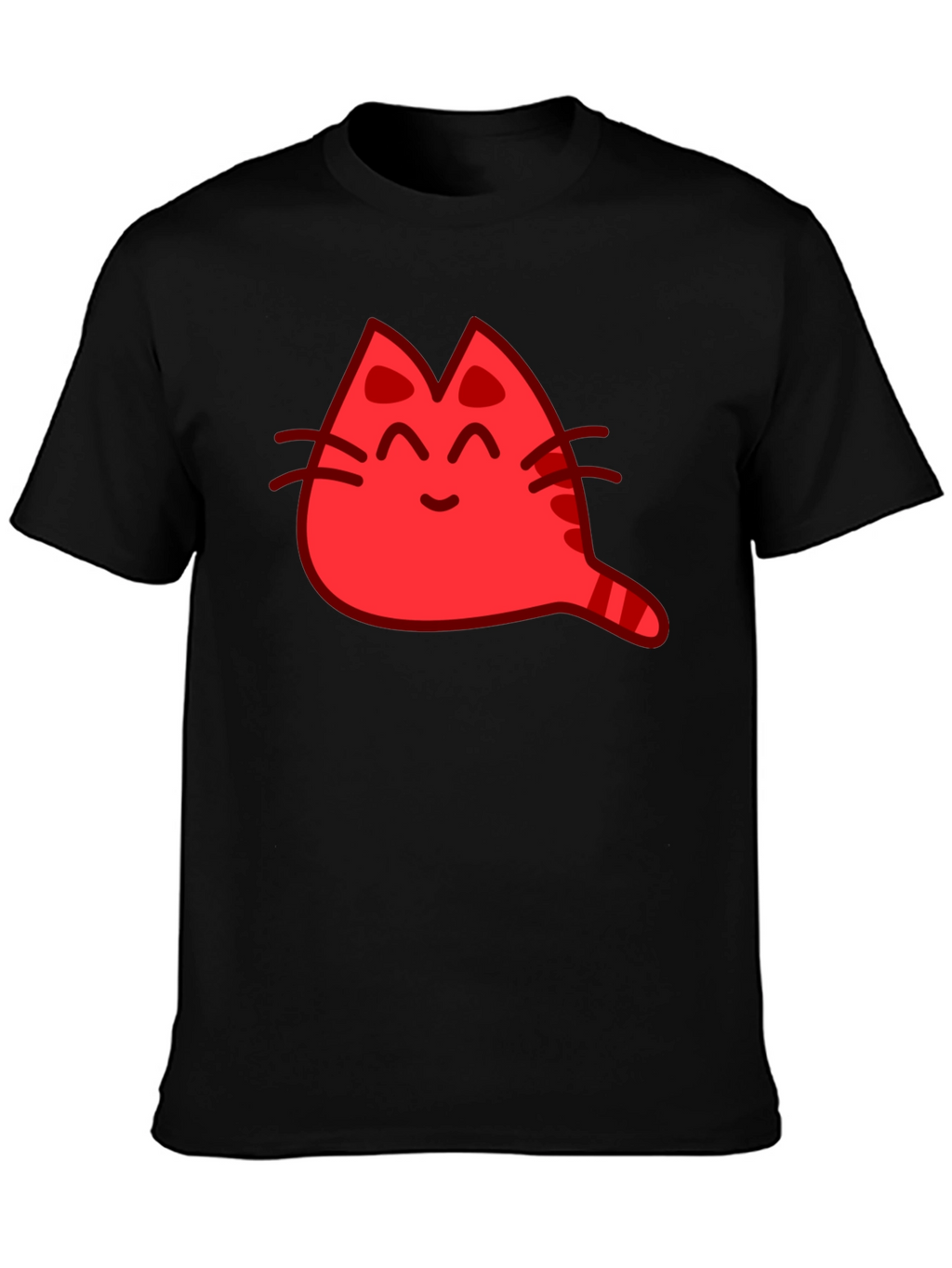 Red Cat Cartoon Graphic Black T-Shirt