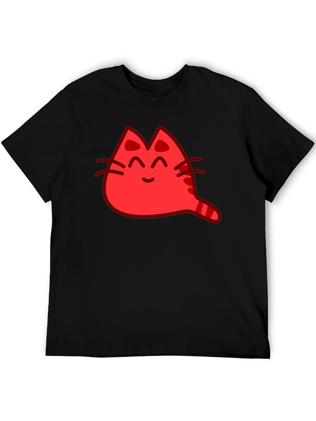 Red Cat Cartoon Graphic Black T-Shirt