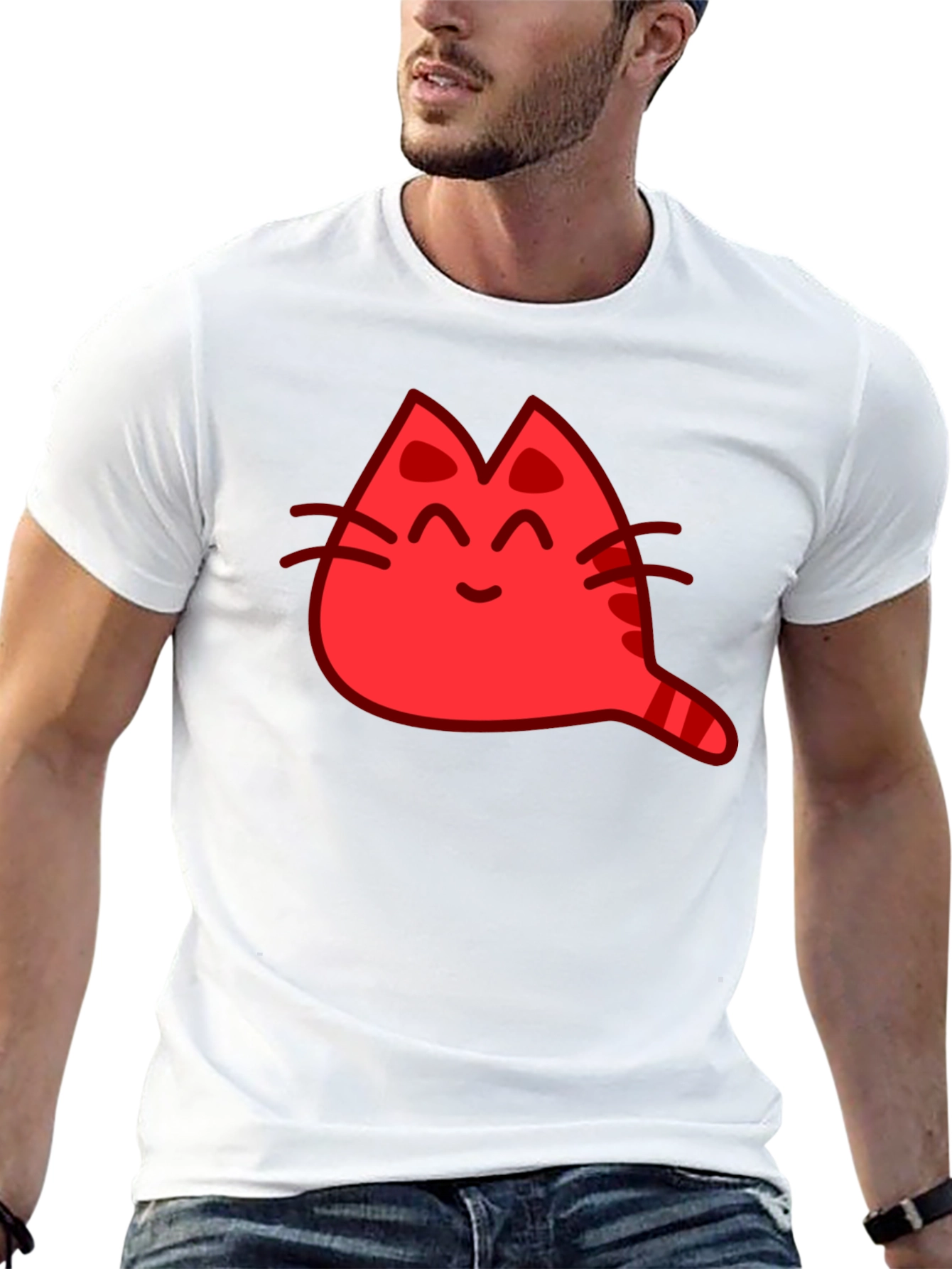 Red Cat Cartoon Graphic Black T-Shirt