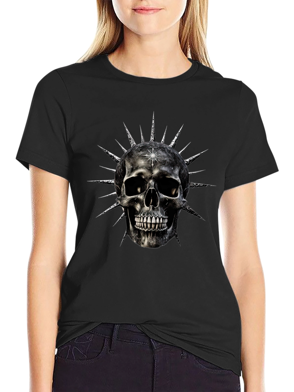 Skull & Spike Graphic Print Mens Black T-Shirt