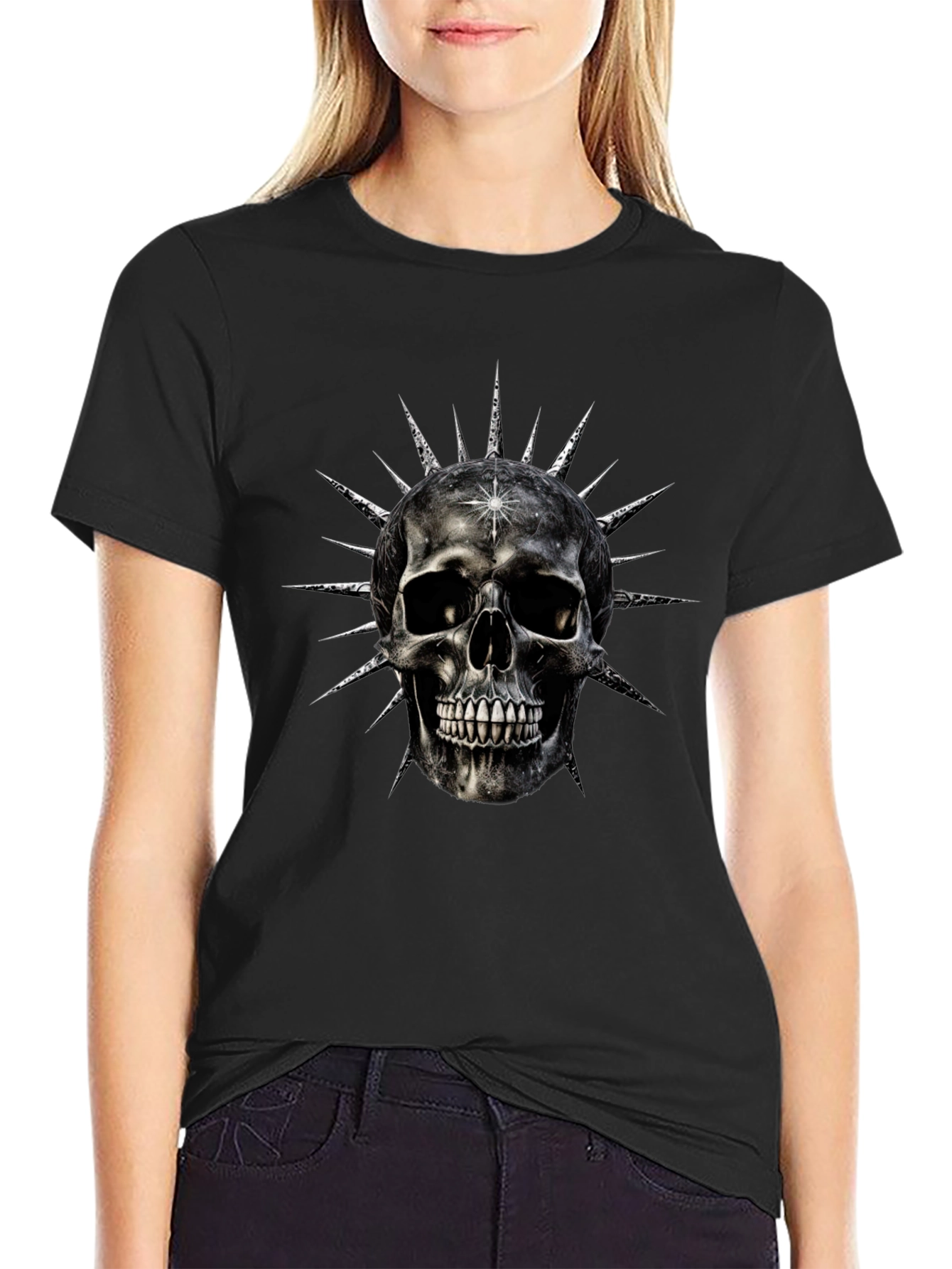Skull & Spike Graphic Print Mens Black T-Shirt