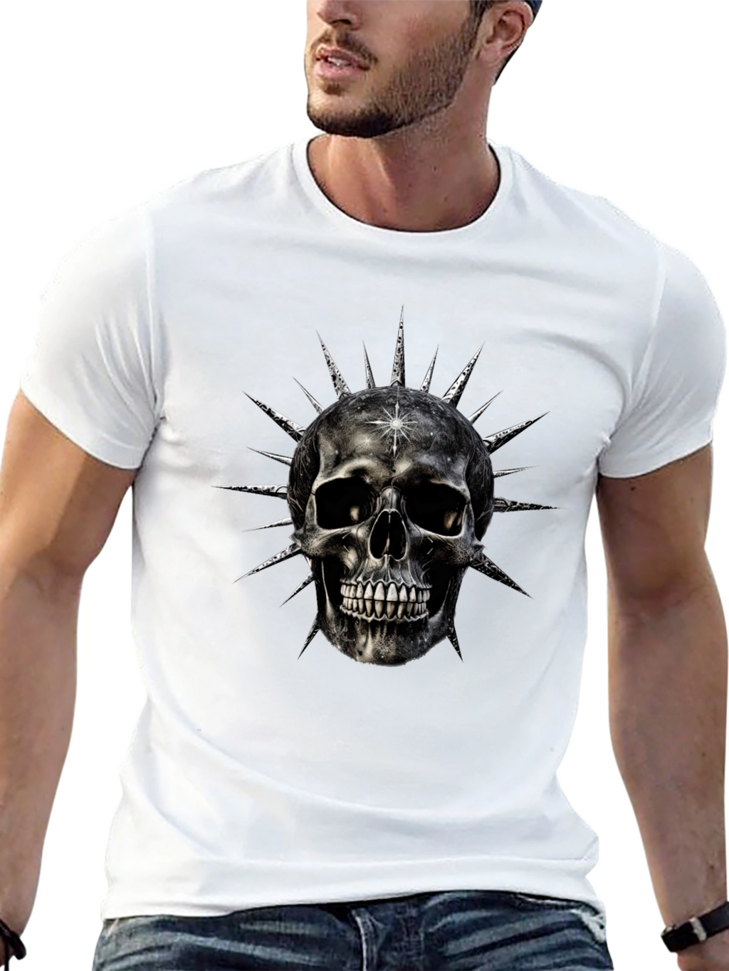 Skull & Spike Graphic Print Mens Black T-Shirt