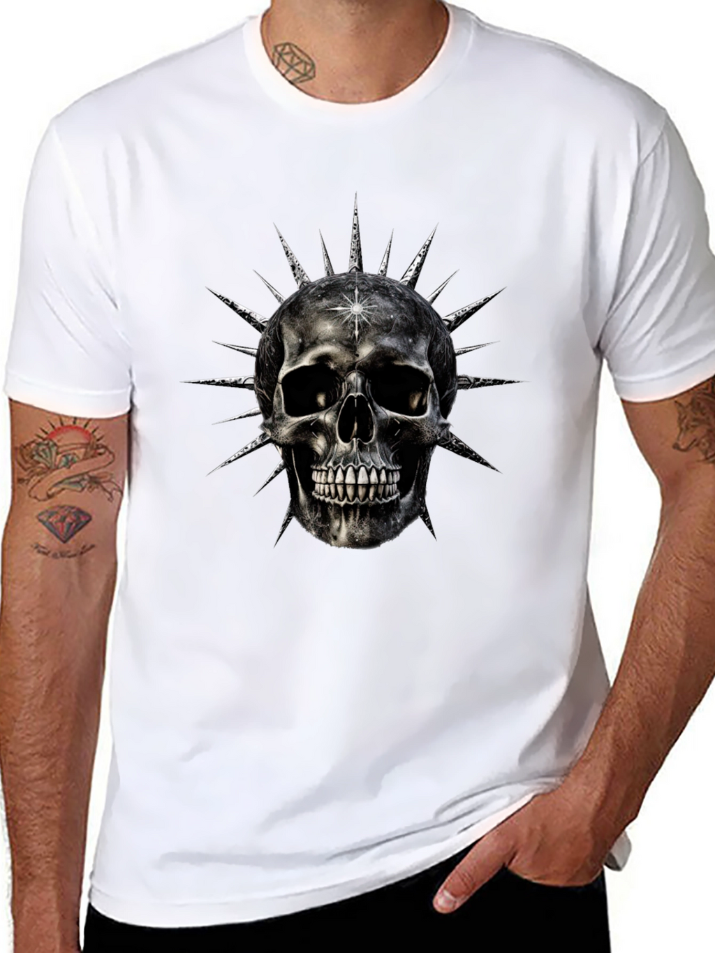 Skull & Spike Graphic Print Mens Black T-Shirt