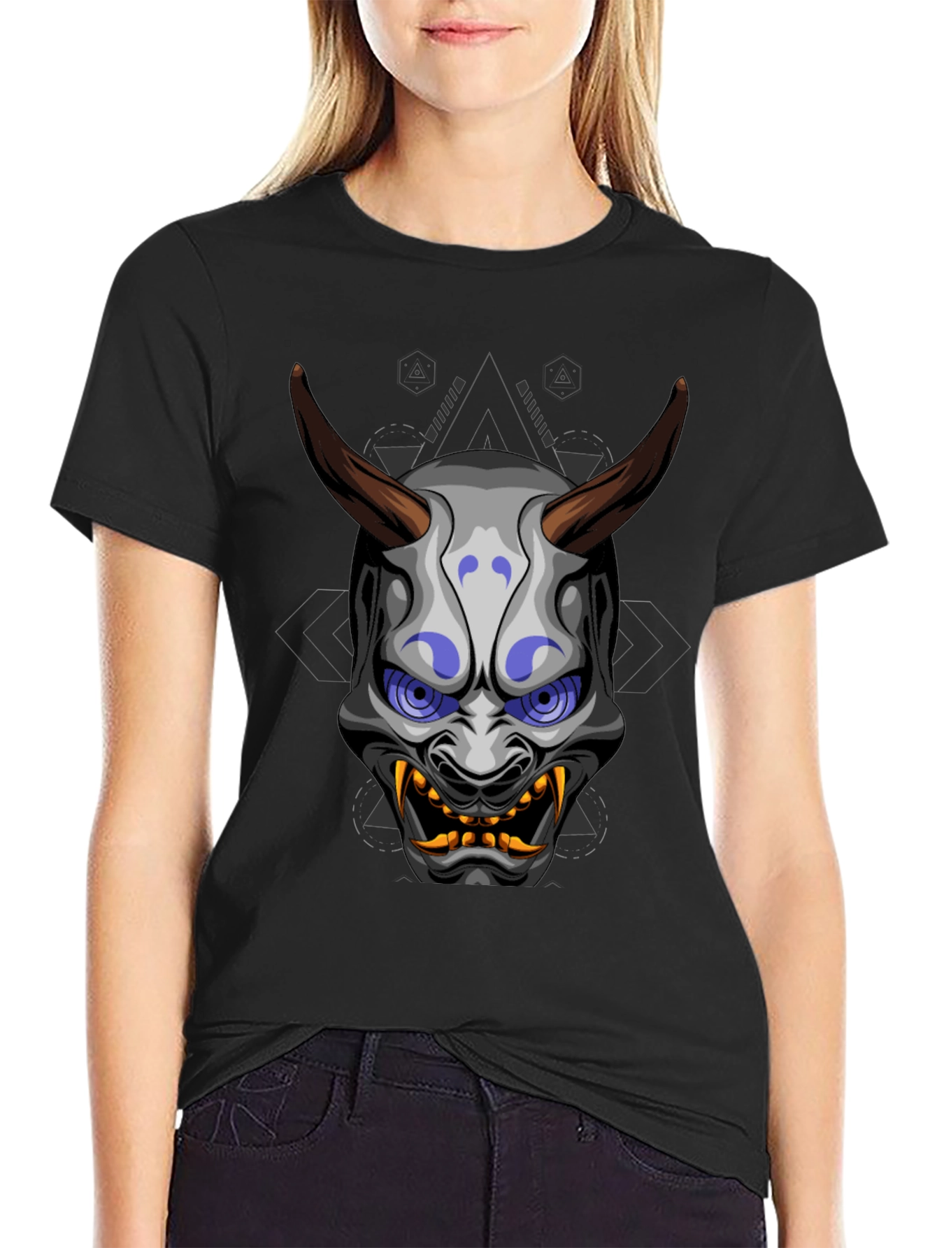 Oni Mask Graphic Tee - Unique Japanese Demon Design