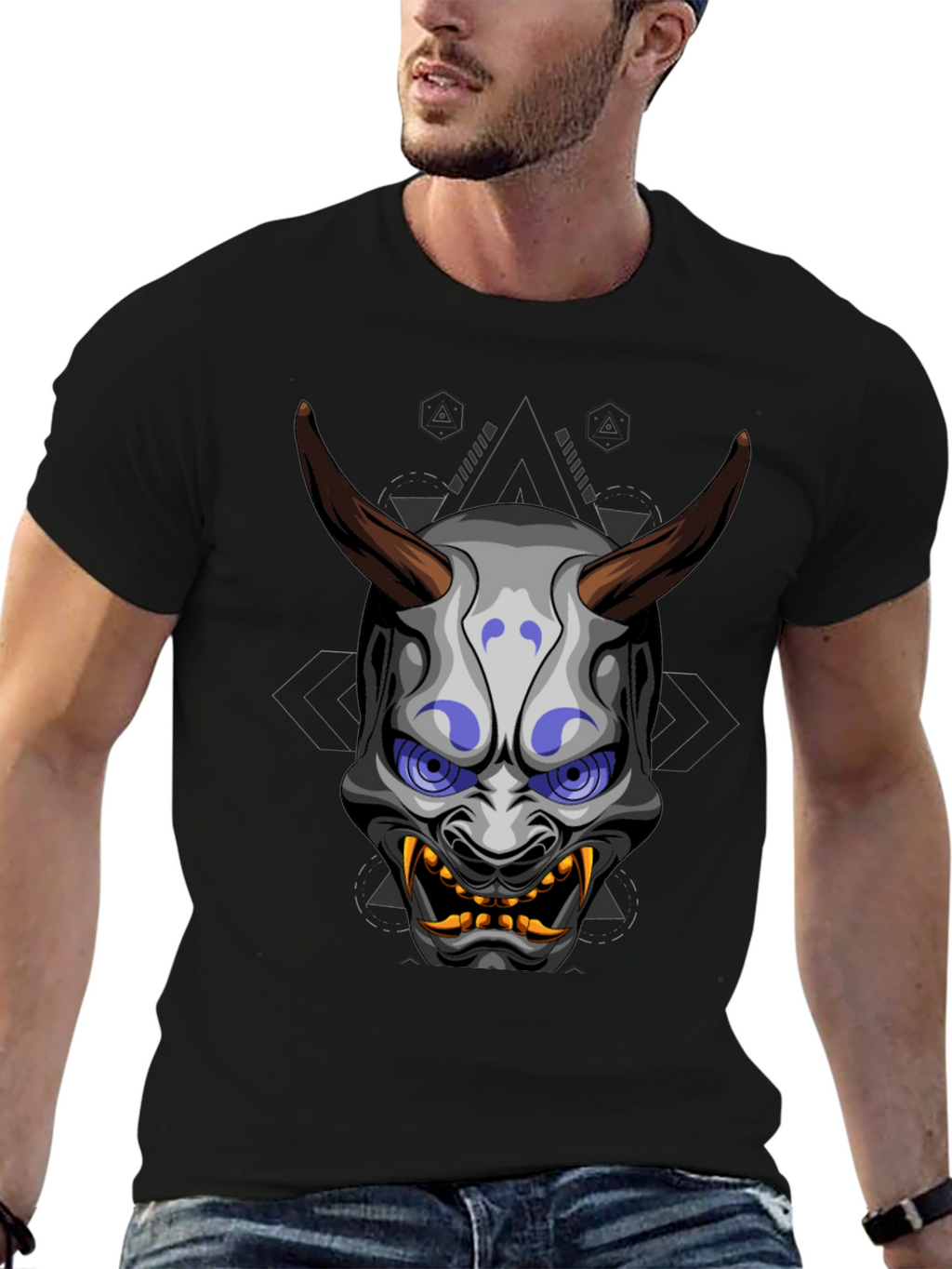 Oni Mask Graphic Tee - Unique Japanese Demon Design