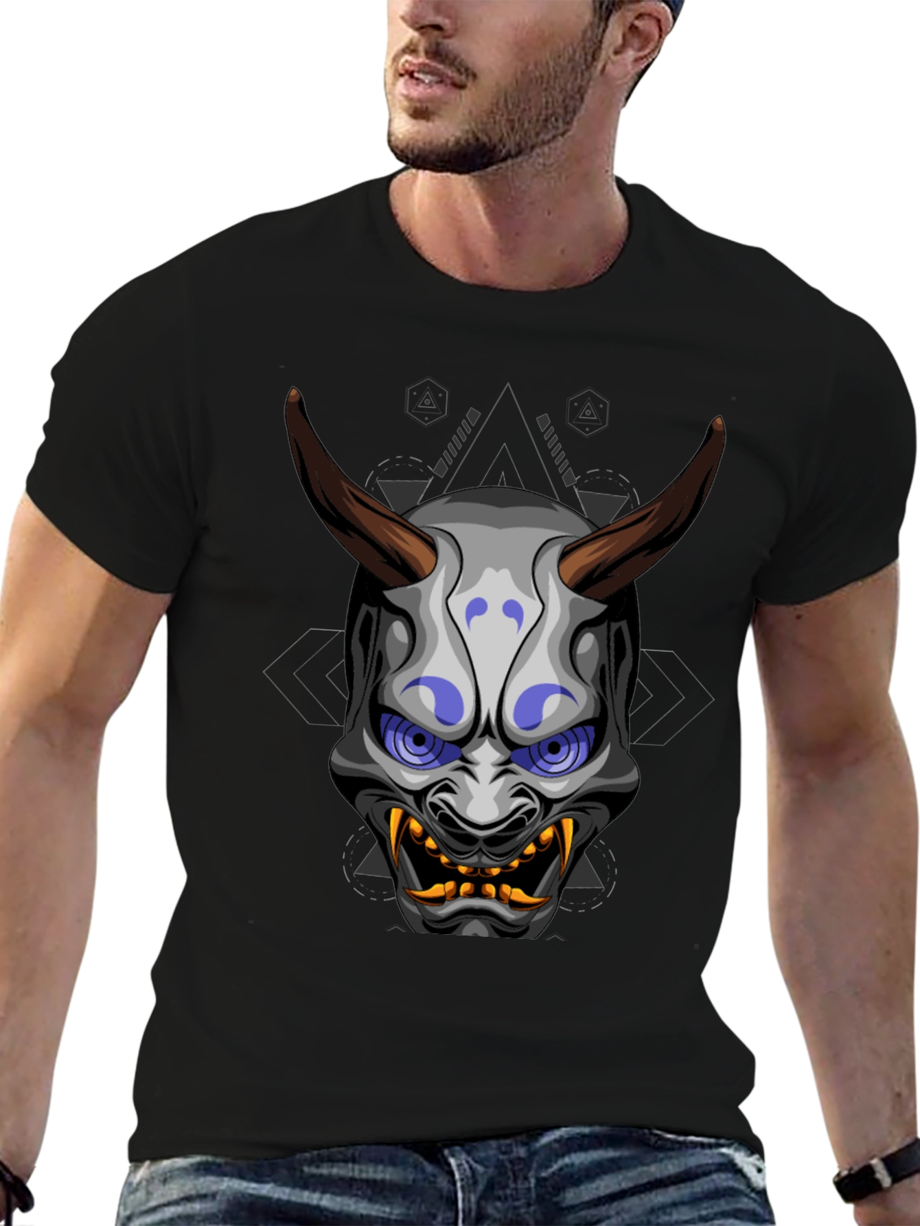 Oni Mask Graphic Tee - Unique Japanese Demon Design