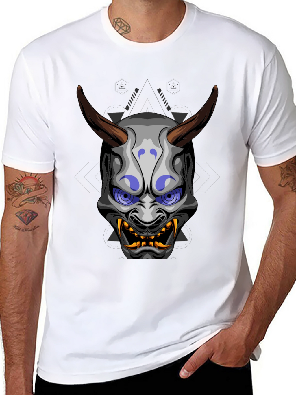 Oni Mask Graphic Tee - Unique Japanese Demon Design