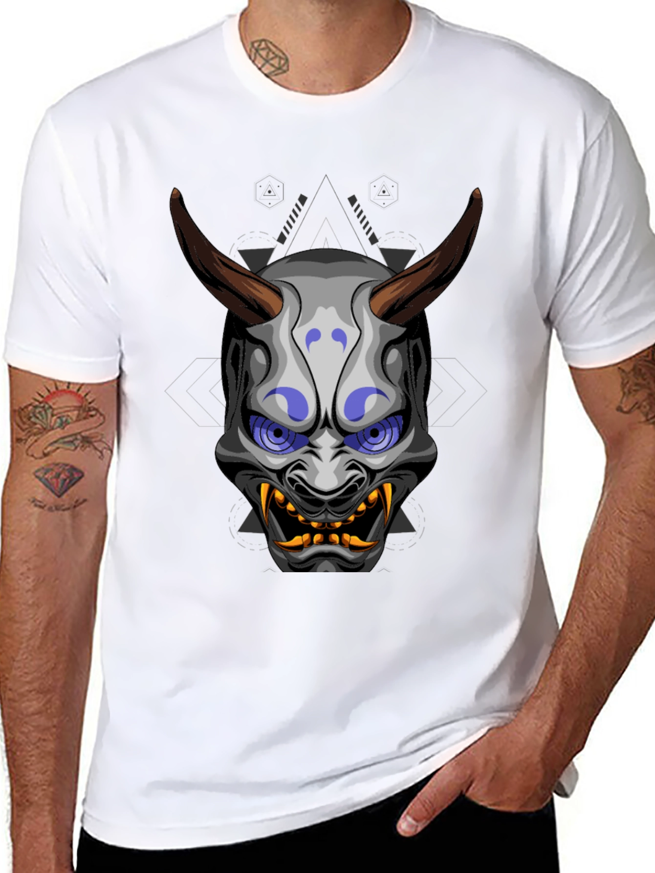 Oni Mask Graphic Tee - Unique Japanese Demon Design