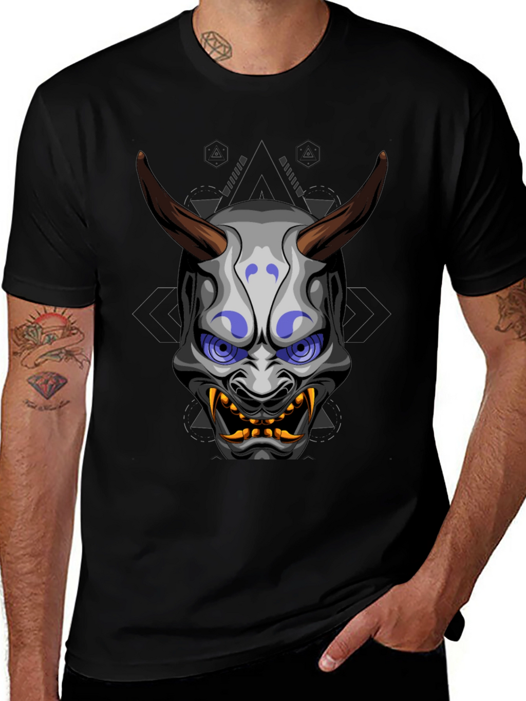 Oni Mask Graphic Tee - Unique Japanese Demon Design
