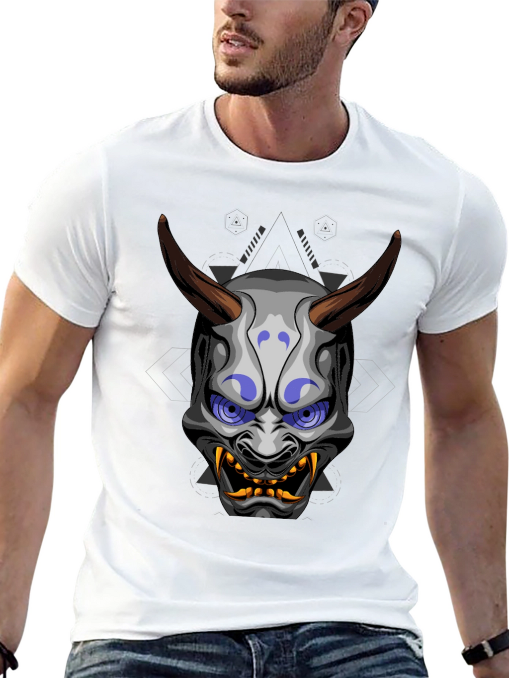 Oni Mask Graphic Tee - Unique Japanese Demon Design