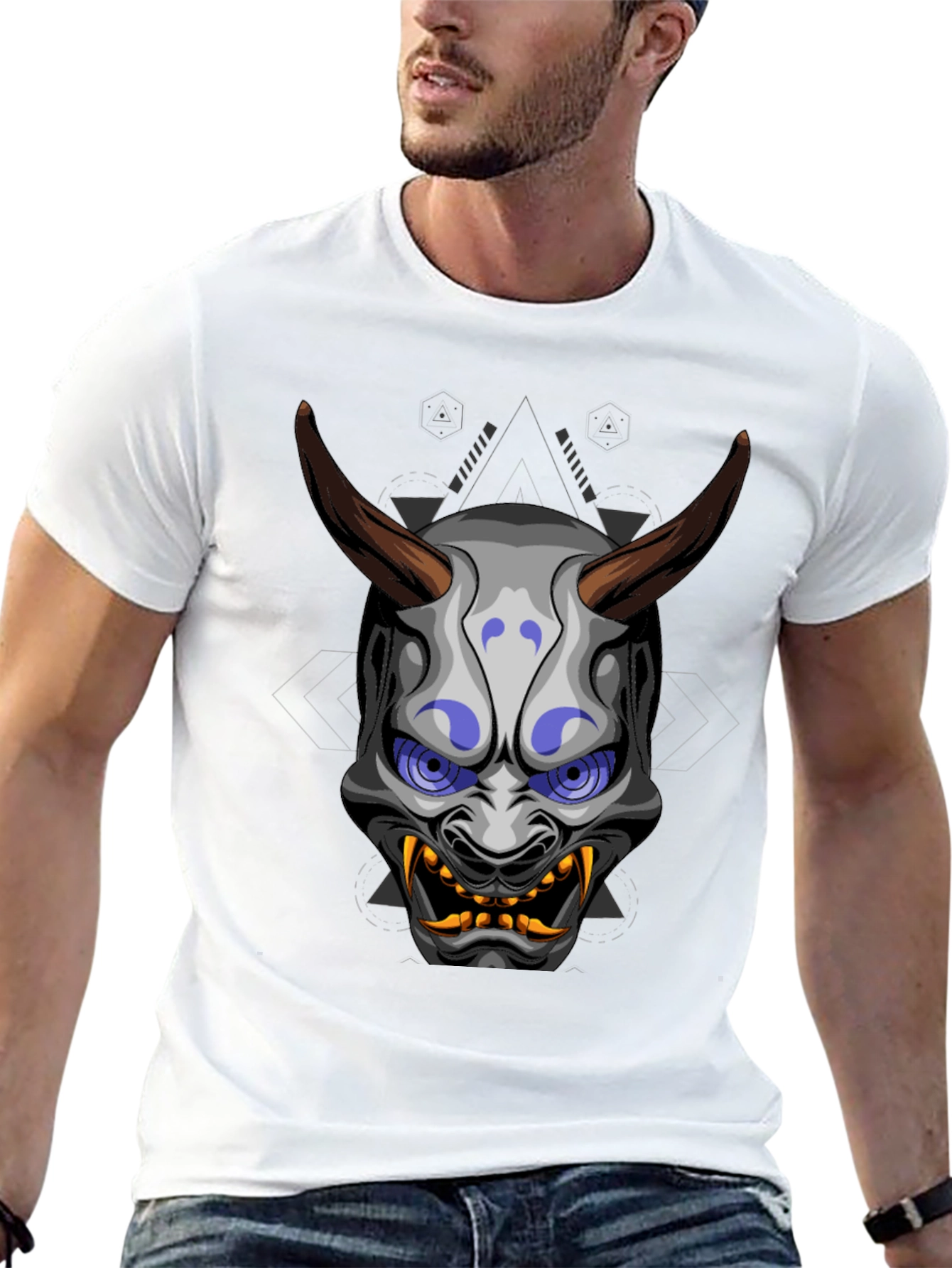 Oni Mask Graphic Tee - Unique Japanese Demon Design