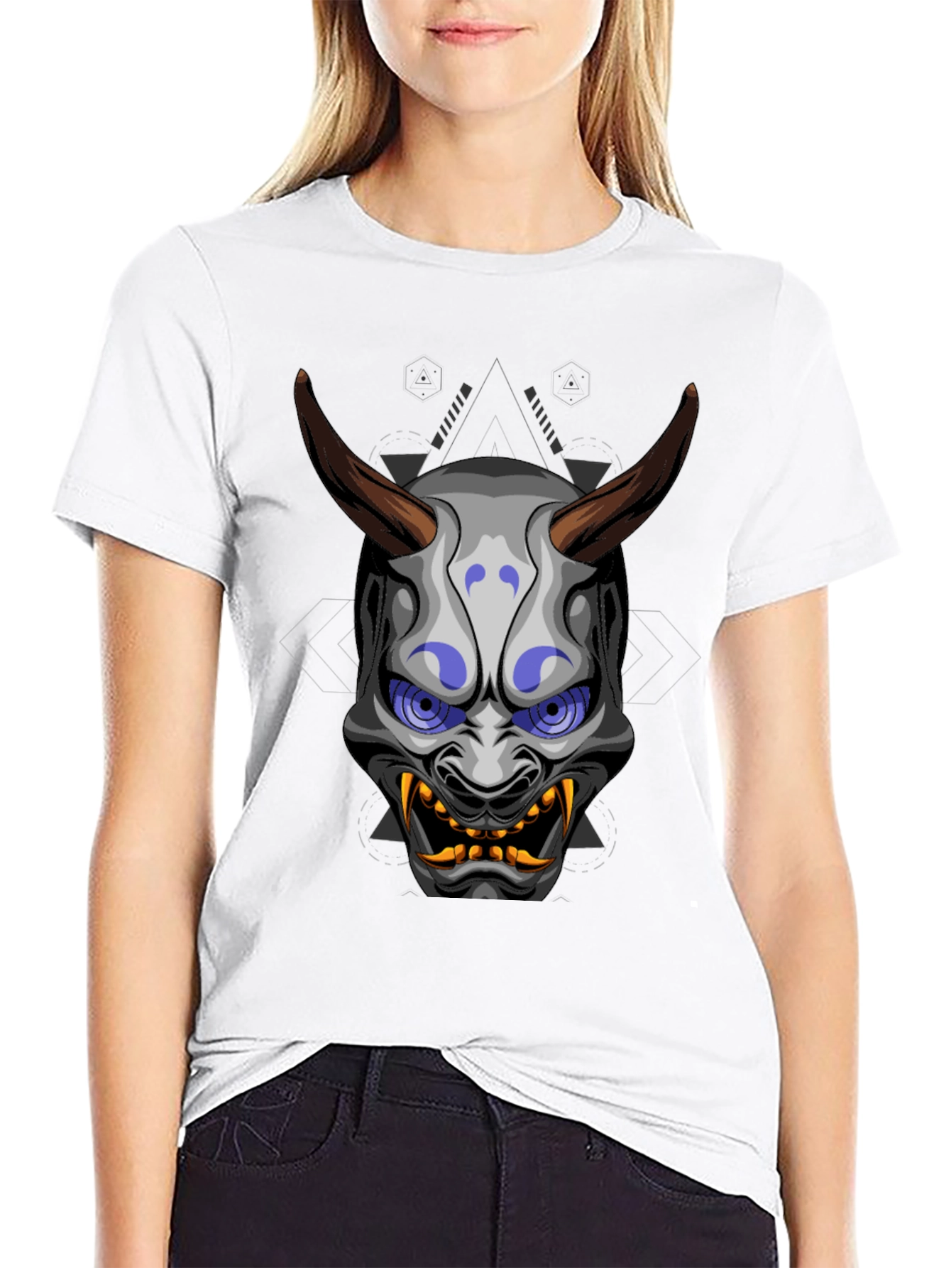 Oni Mask Graphic Tee - Unique Japanese Demon Design