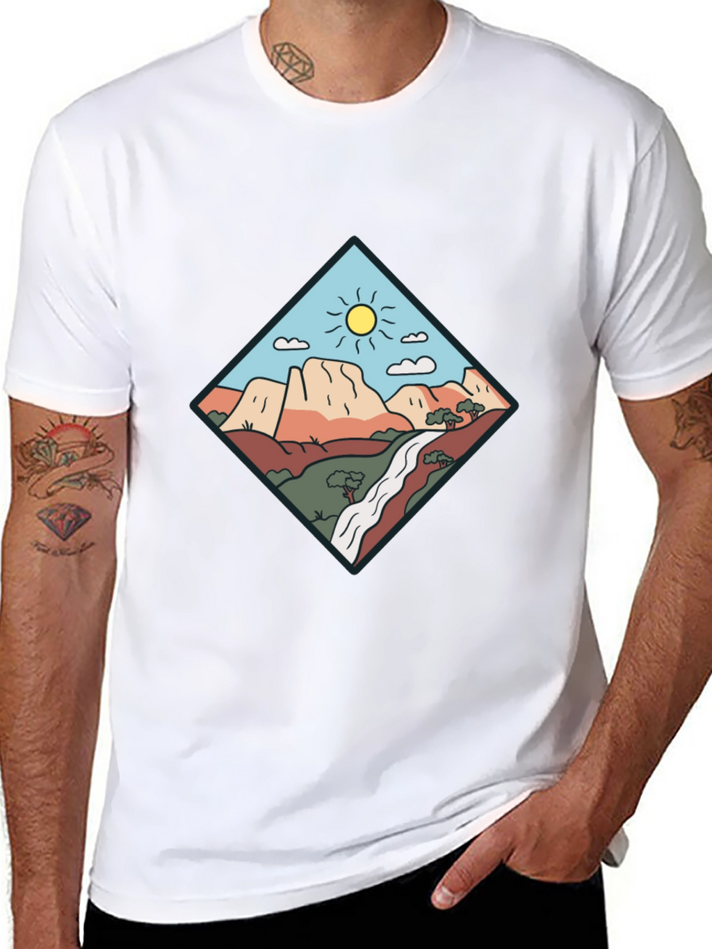 Scenic Mountain Graphic Tee - Black Cotton T-Shirt