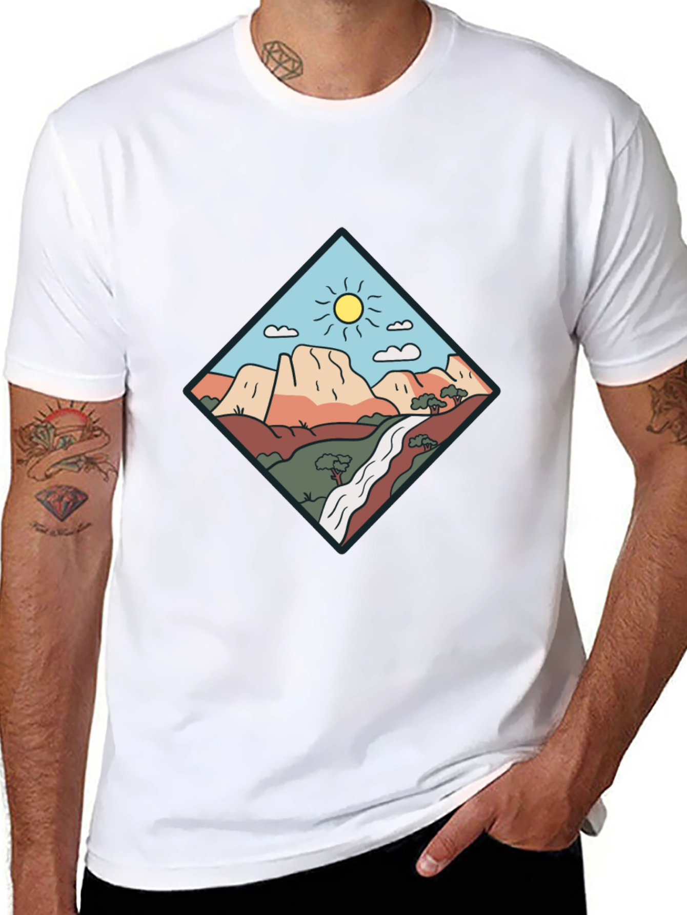 Scenic Mountain Graphic Tee - Black Cotton T-Shirt