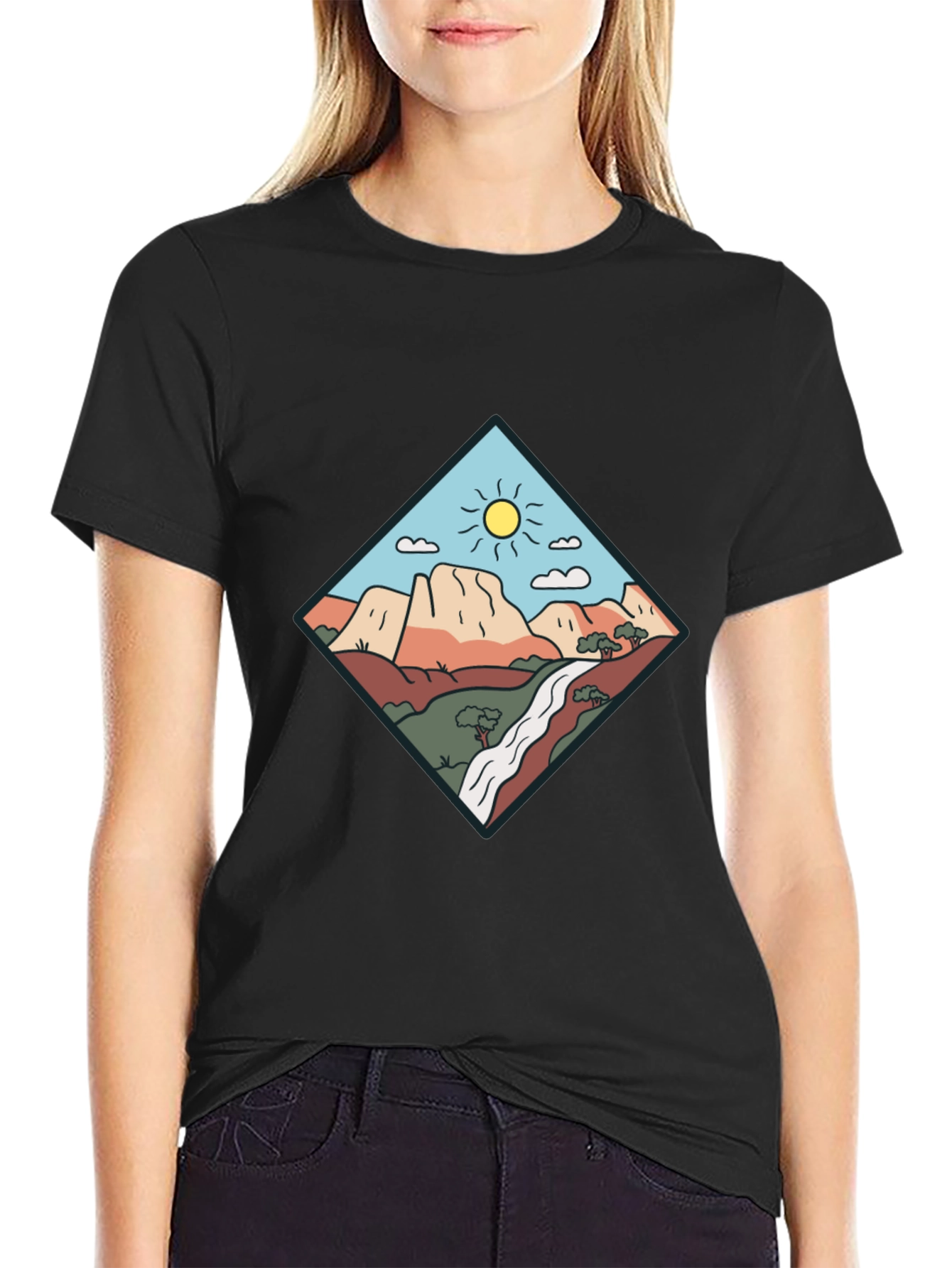 Scenic Mountain Graphic Tee - Black Cotton T-Shirt