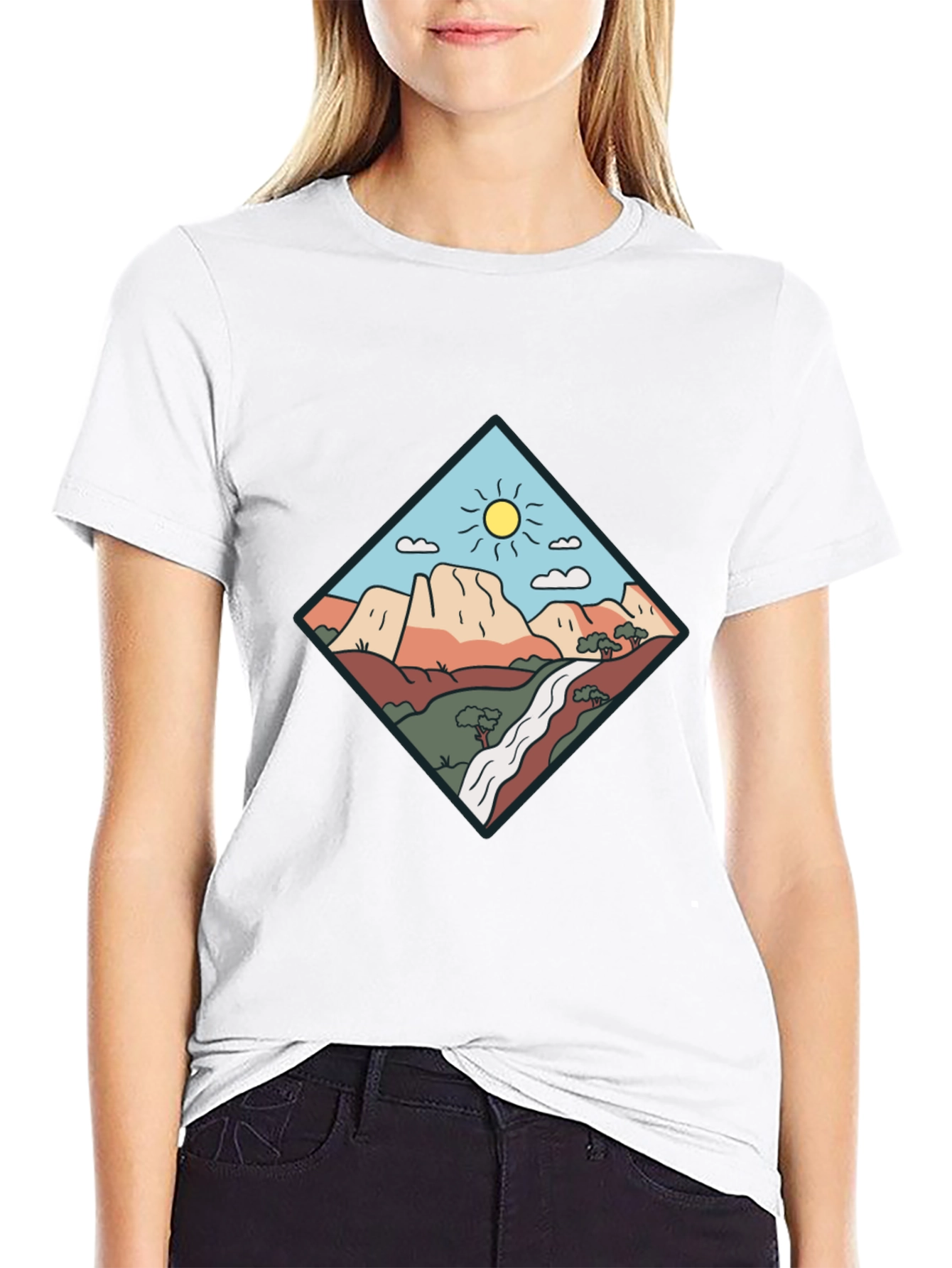 Scenic Mountain Graphic Tee - Black Cotton T-Shirt