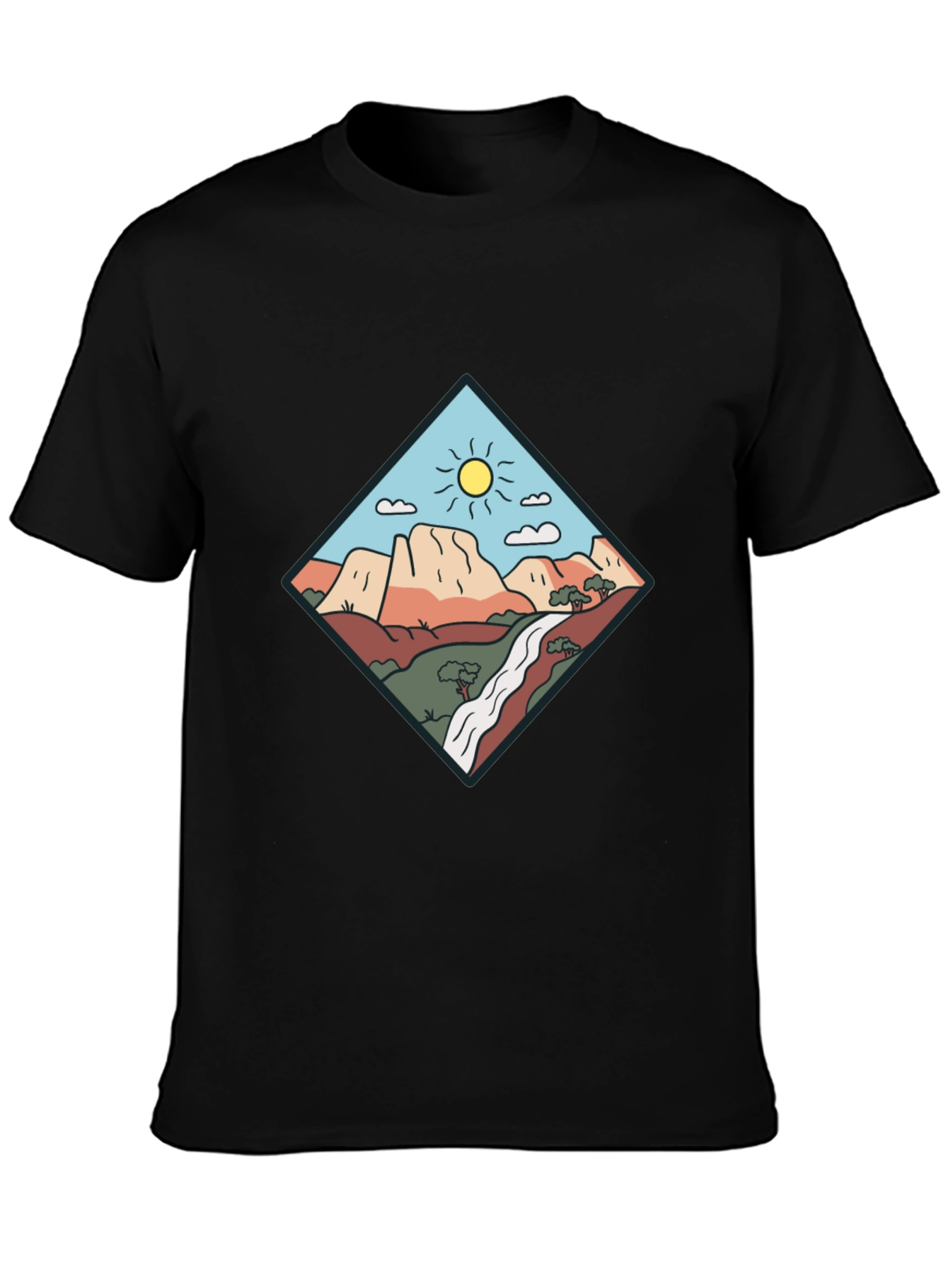 Scenic Mountain Graphic Tee - Black Cotton T-Shirt
