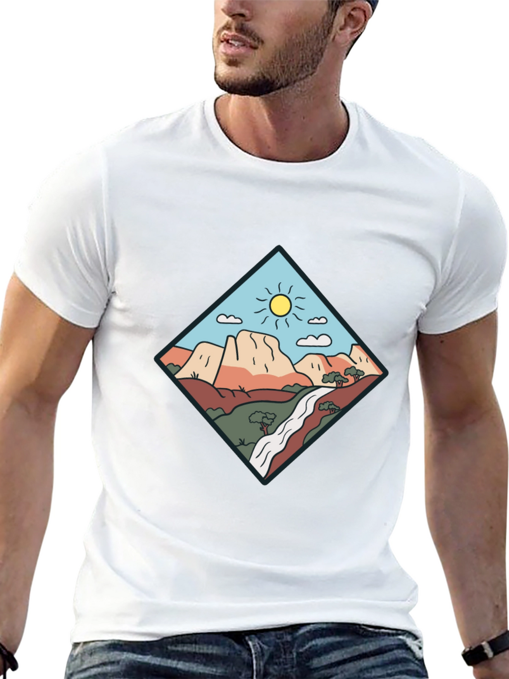 Scenic Mountain Graphic Tee - Black Cotton T-Shirt