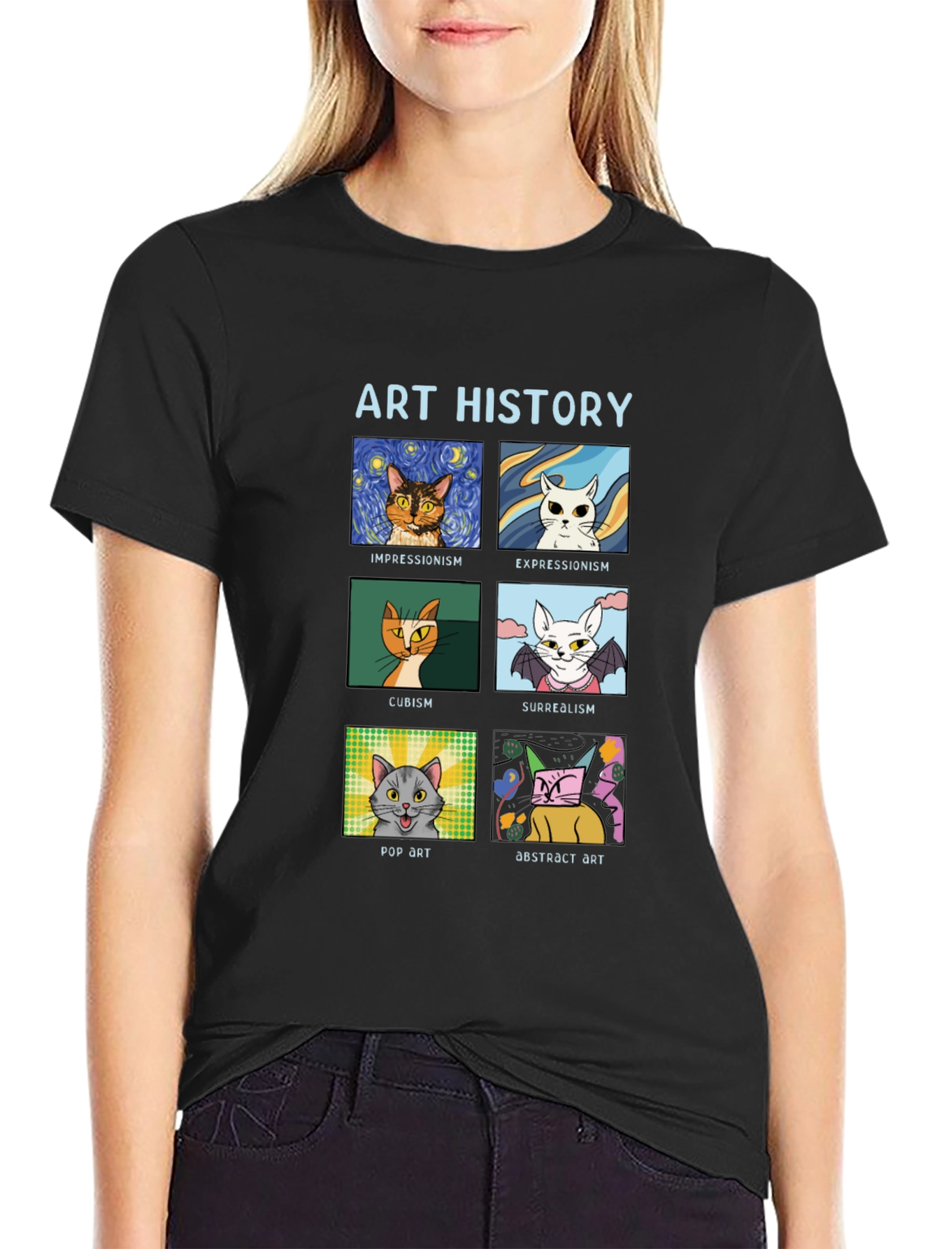 Art History Cats Black T-Shirt