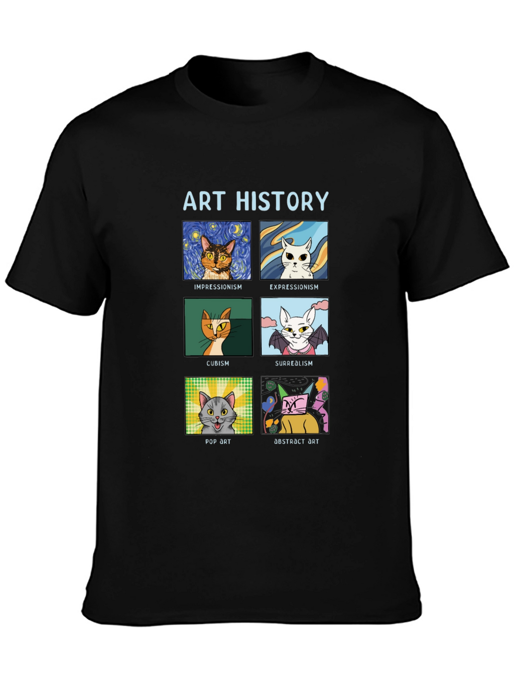 Art History Cats Black T-Shirt
