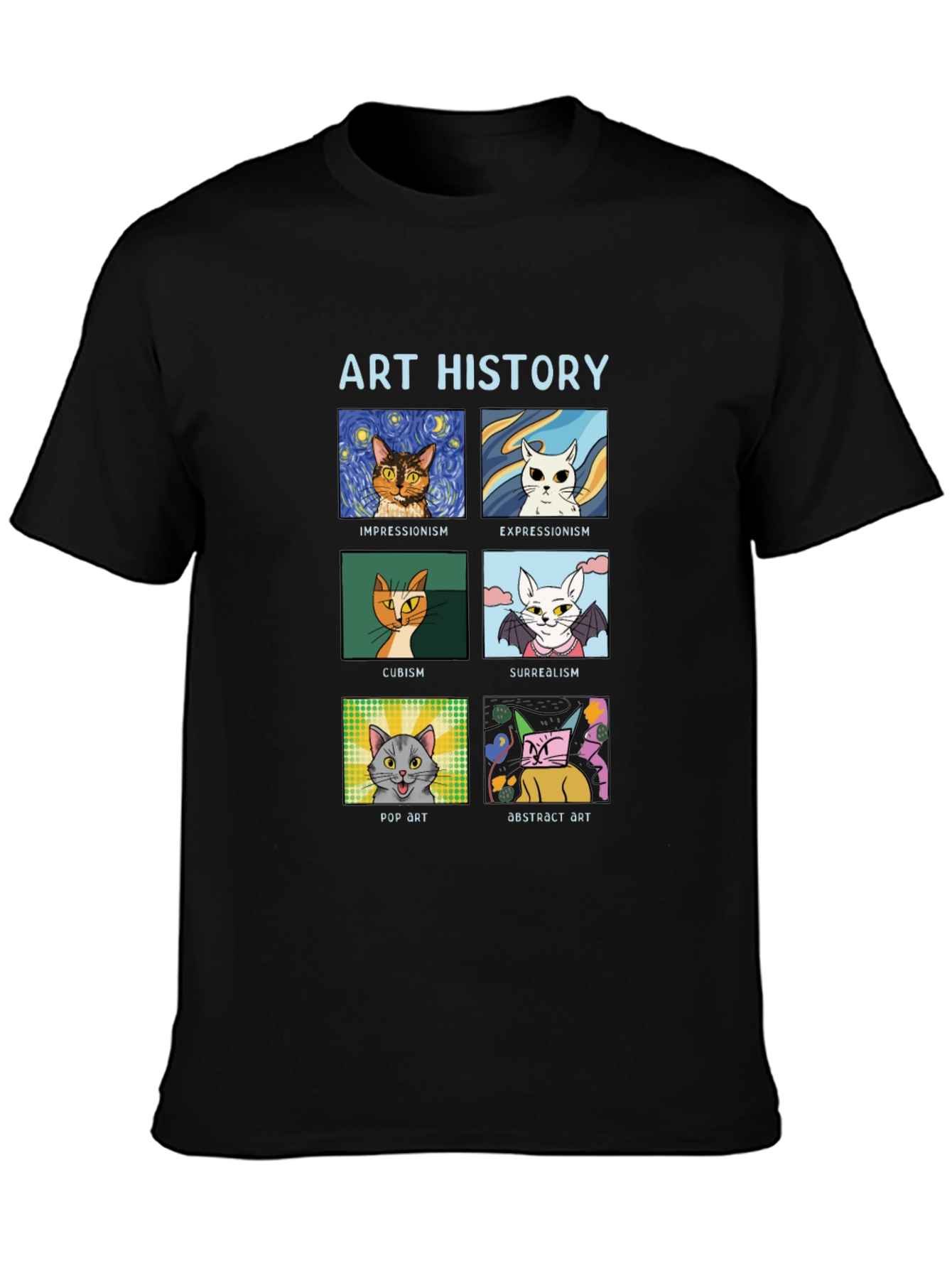 Art History Cats Black T-Shirt