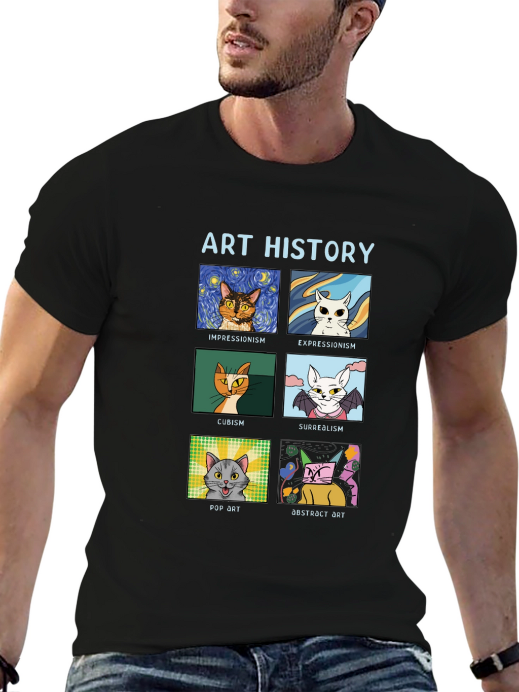 Art History Cats Black T-Shirt