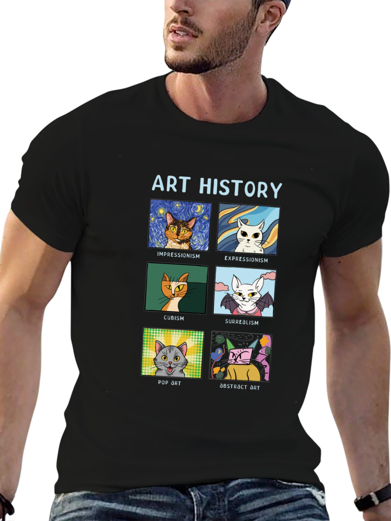 Art History Cats Black T-Shirt