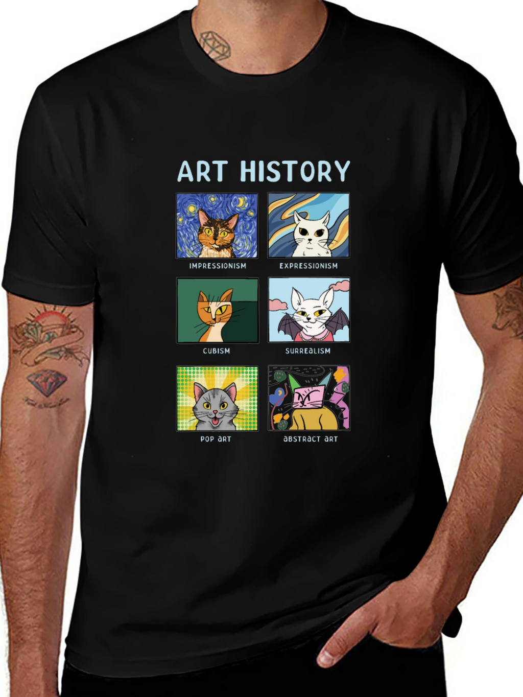 Art History Cats Black T-Shirt