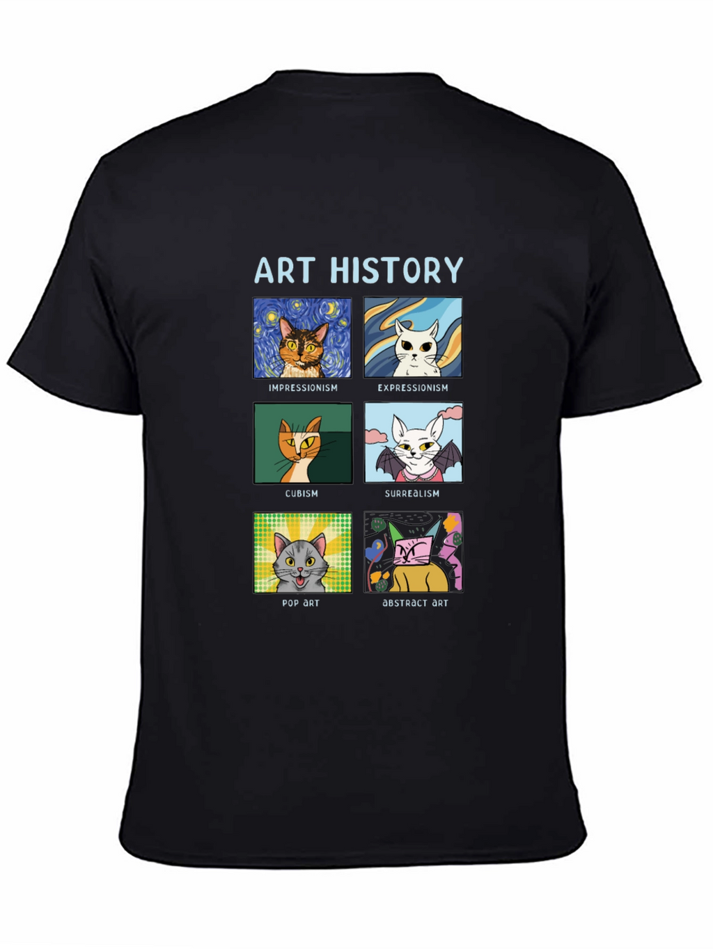 Art History Cats Black T-Shirt