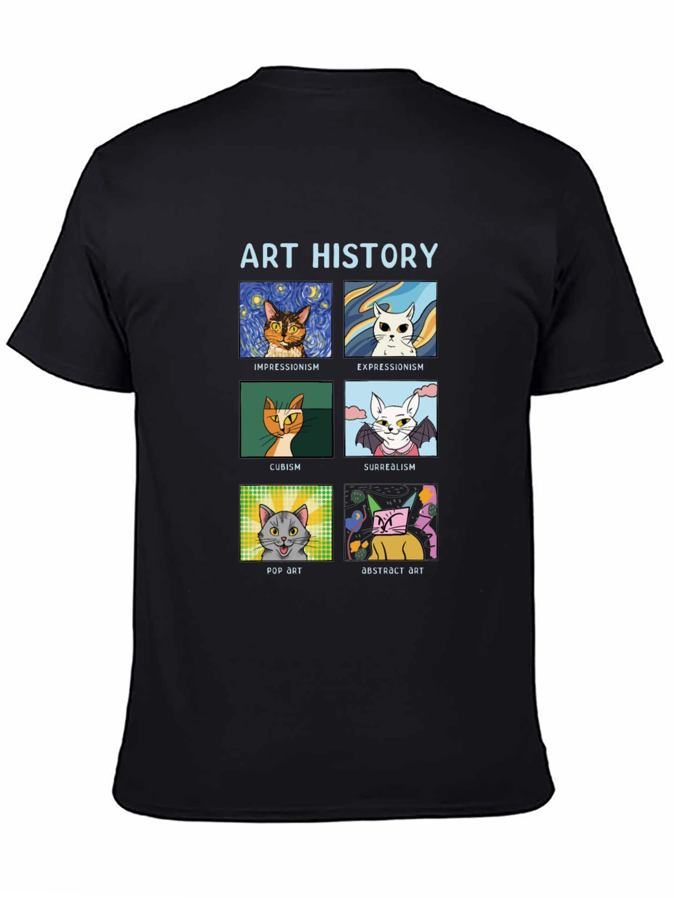 Art History Cats Black T-Shirt