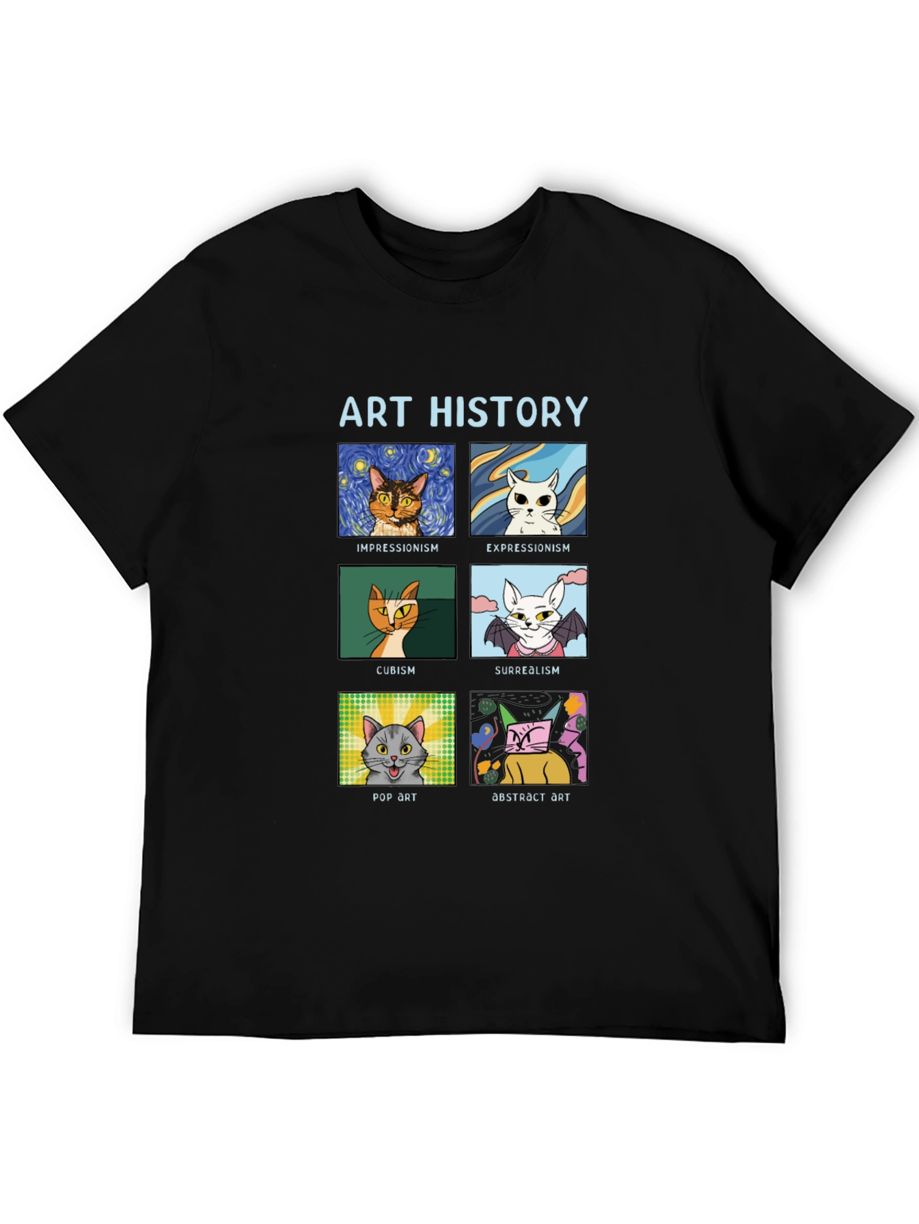 Art History Cats Black T-Shirt