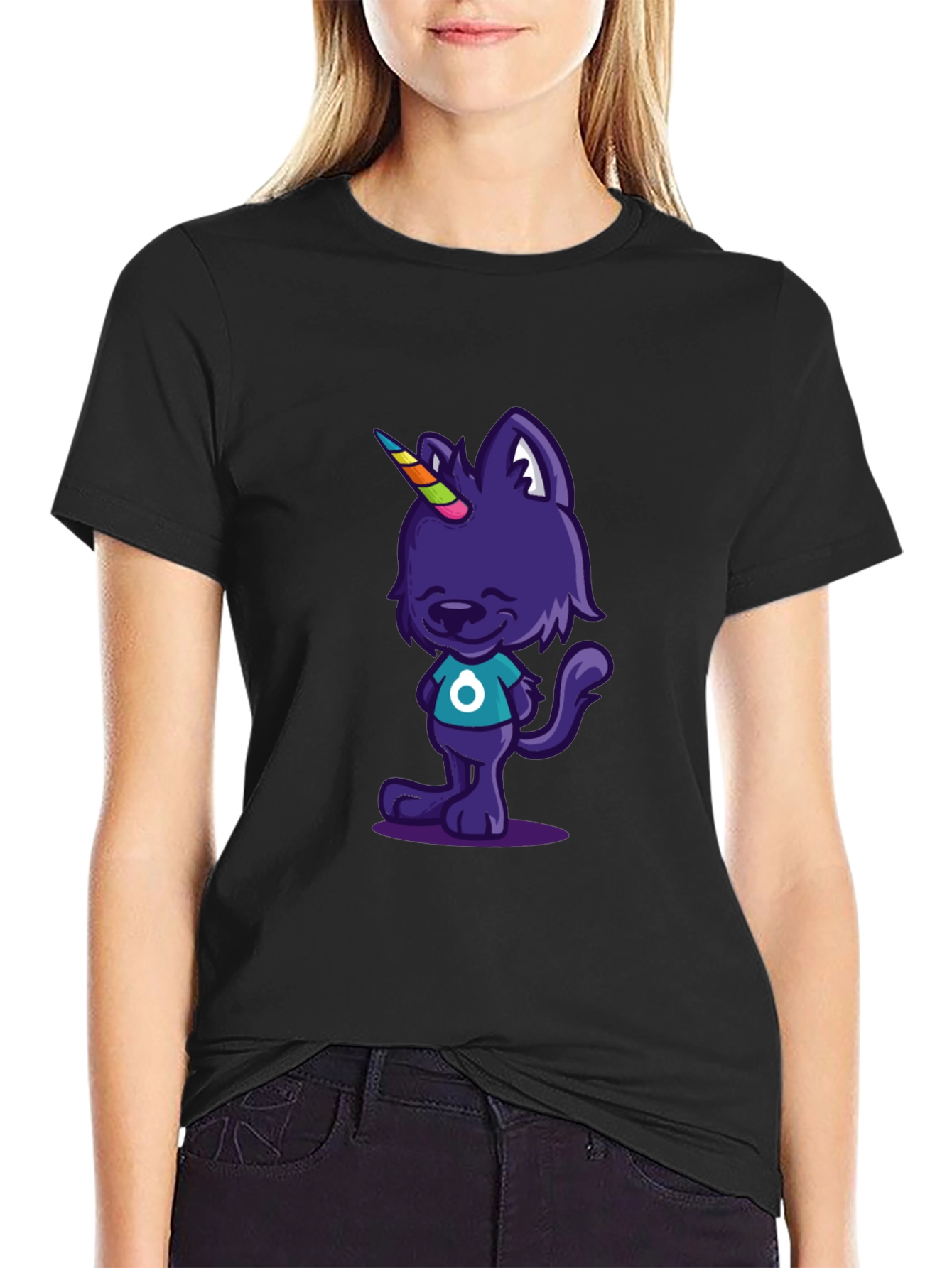 Unicorn Cat Graphic Tee - Mens Black T-Shirt