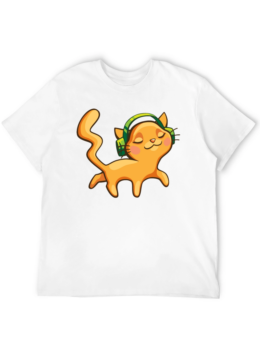 Cat with Headphones Black Graphic Tee