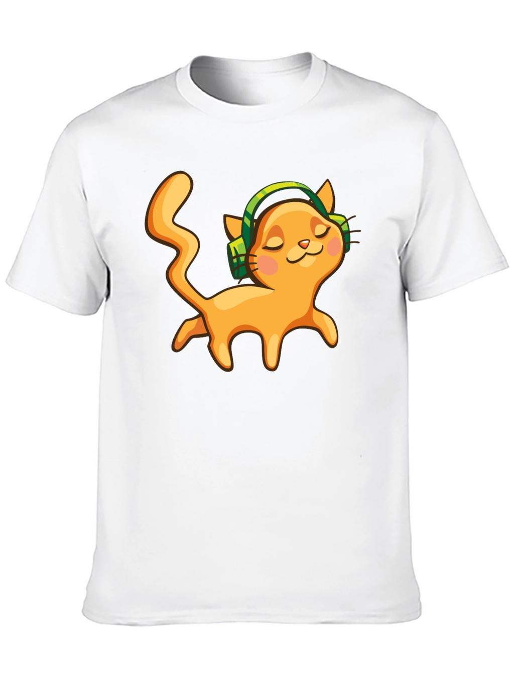 Cat with Headphones Black Graphic Tee