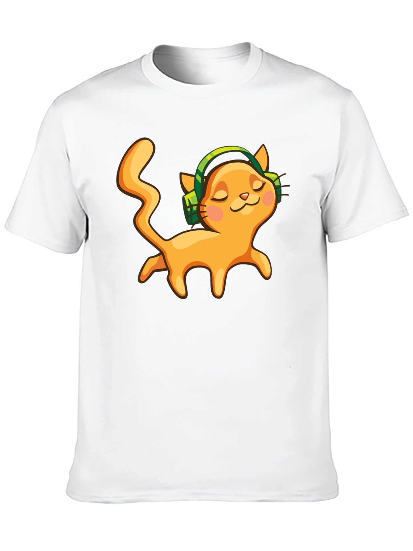 Cat with Headphones Black Graphic Tee