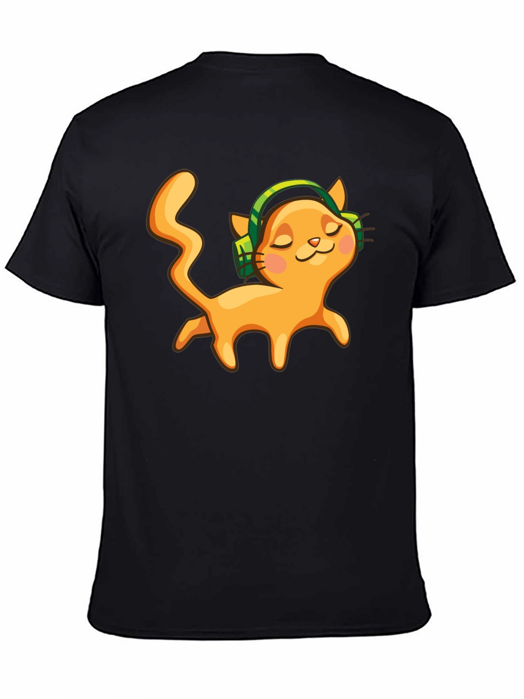 Cat with Headphones Black Graphic Tee
