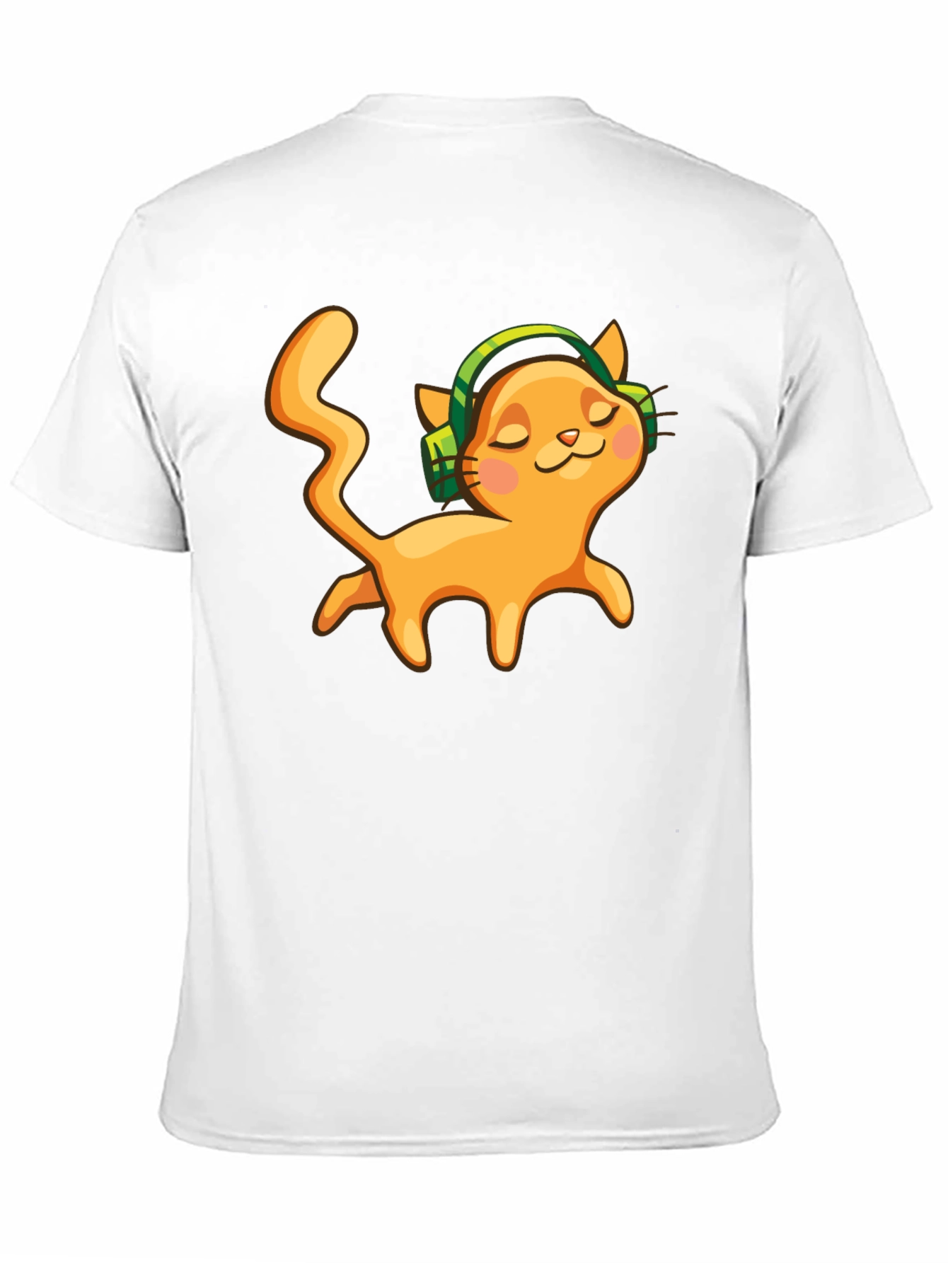 Cat with Headphones Black Graphic Tee