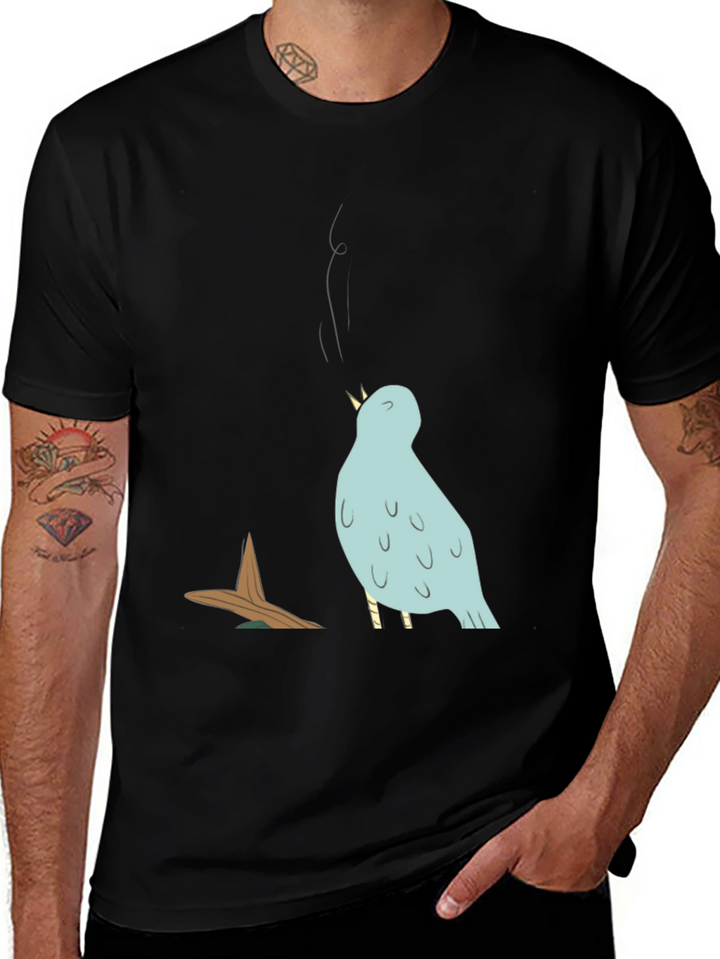 Singing Bird Graphic Tee - Mens Black T-Shirt