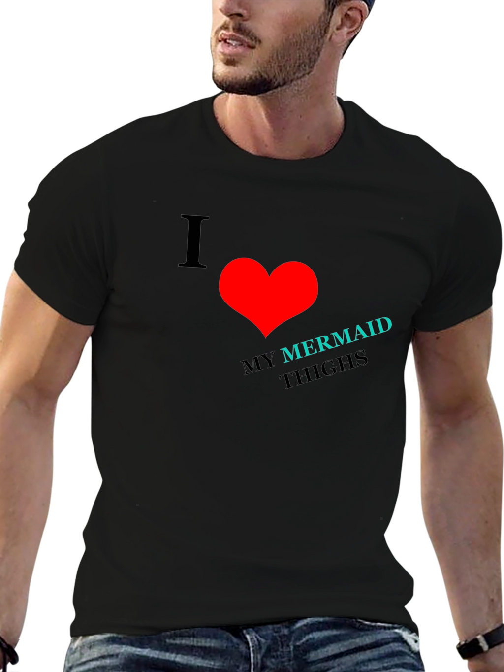 I Heart Mermaid Thighs Black T-Shirt