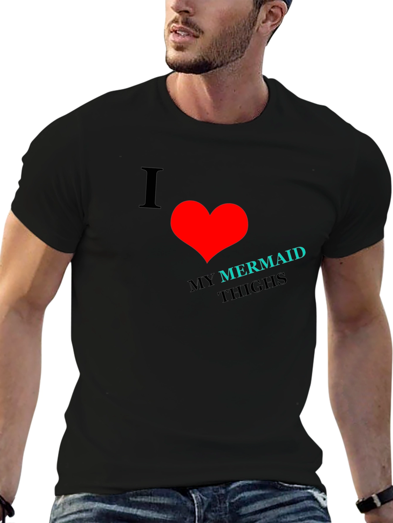 I Heart Mermaid Thighs Black T-Shirt
