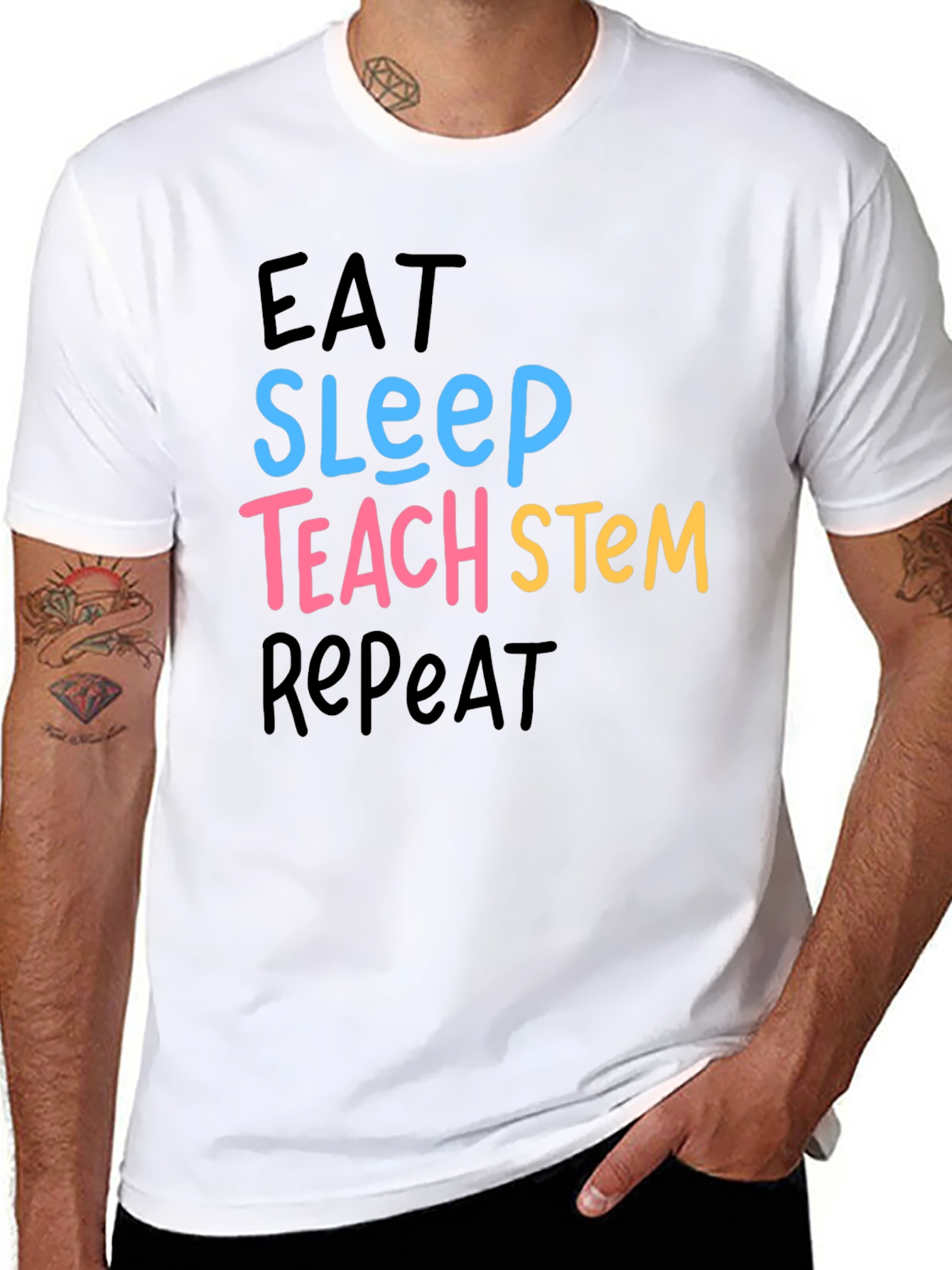 Eat Sleep Teach STEM Repeat Graphic T-Shirt