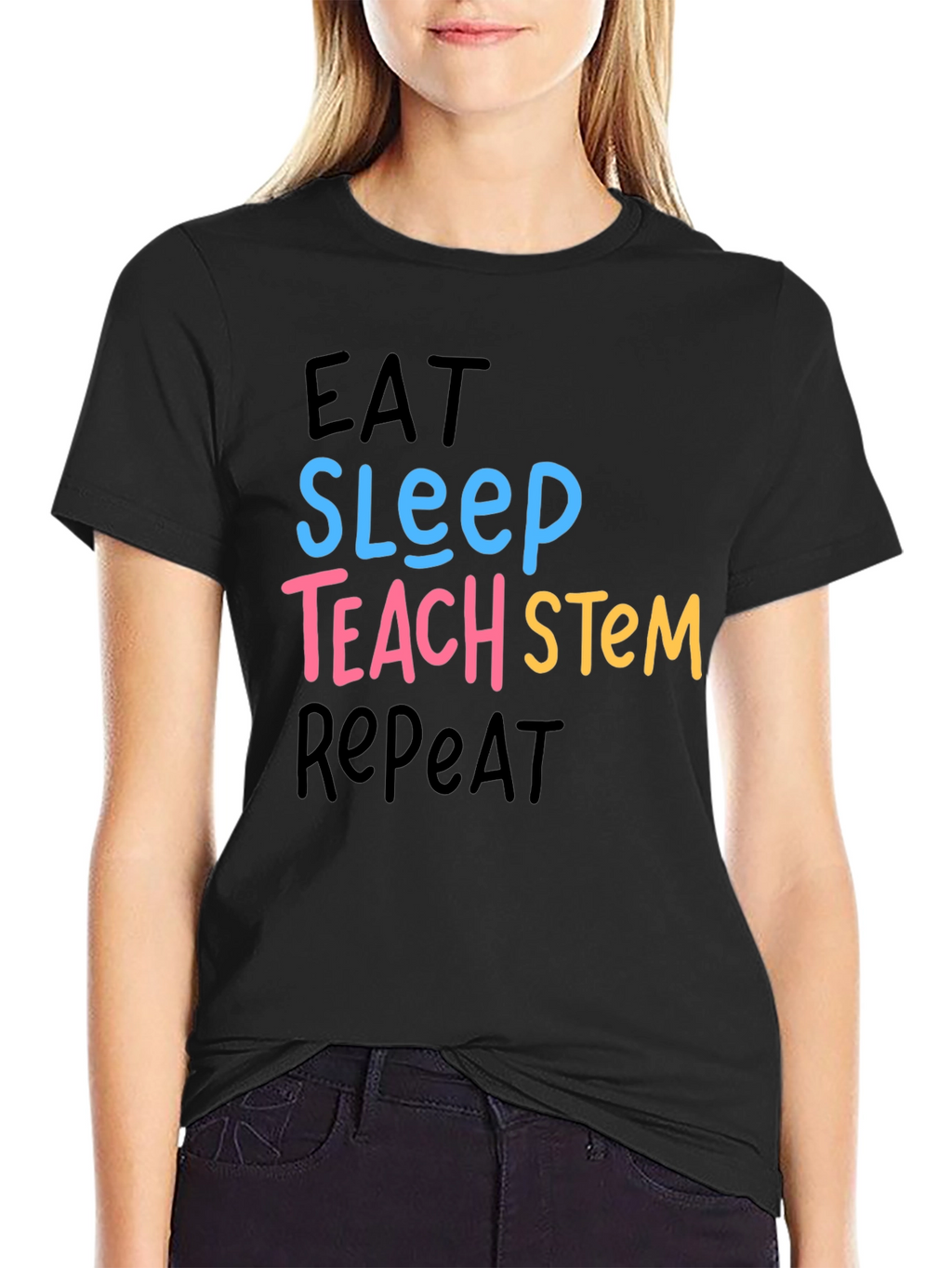 Eat Sleep Teach STEM Repeat Graphic T-Shirt
