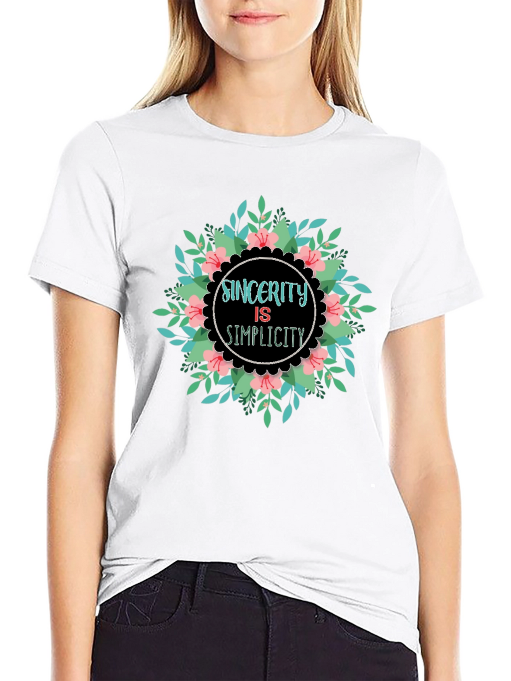Sincerity Simplicity Floral Graphic Black T-Shirt