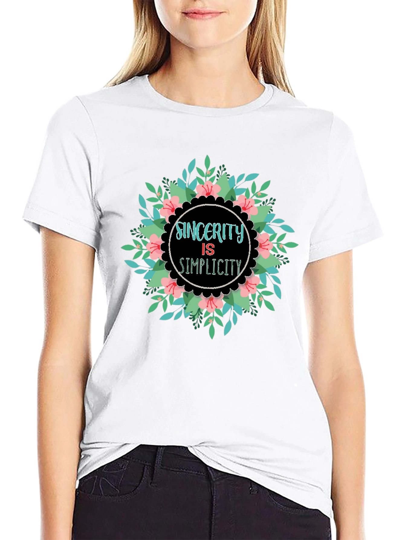 Sincerity Simplicity Floral Graphic Black T-Shirt