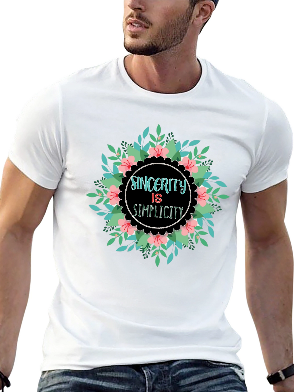 Sincerity Simplicity Floral Graphic Black T-Shirt