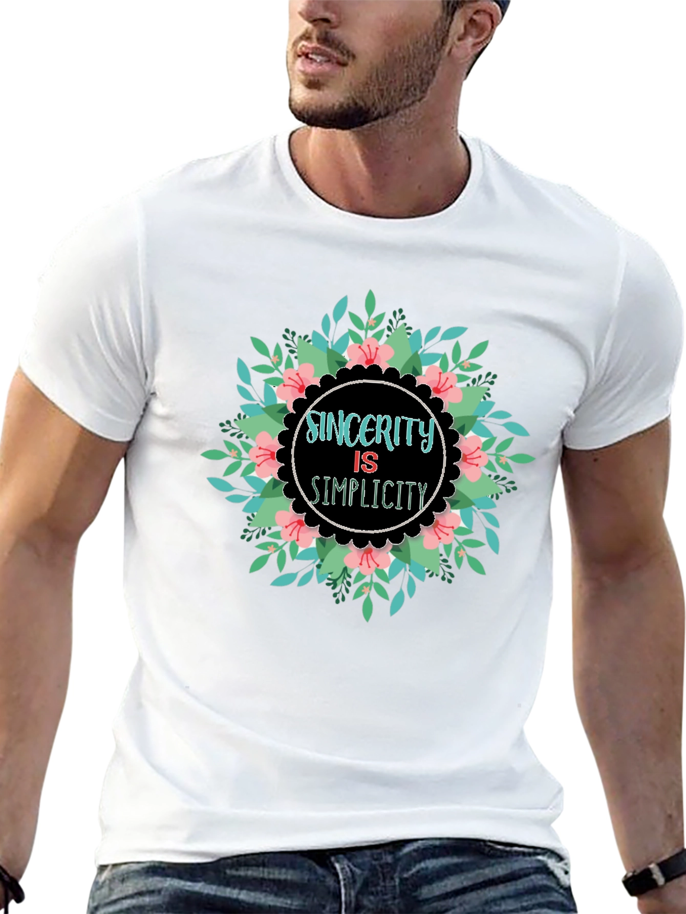 Sincerity Simplicity Floral Graphic Black T-Shirt