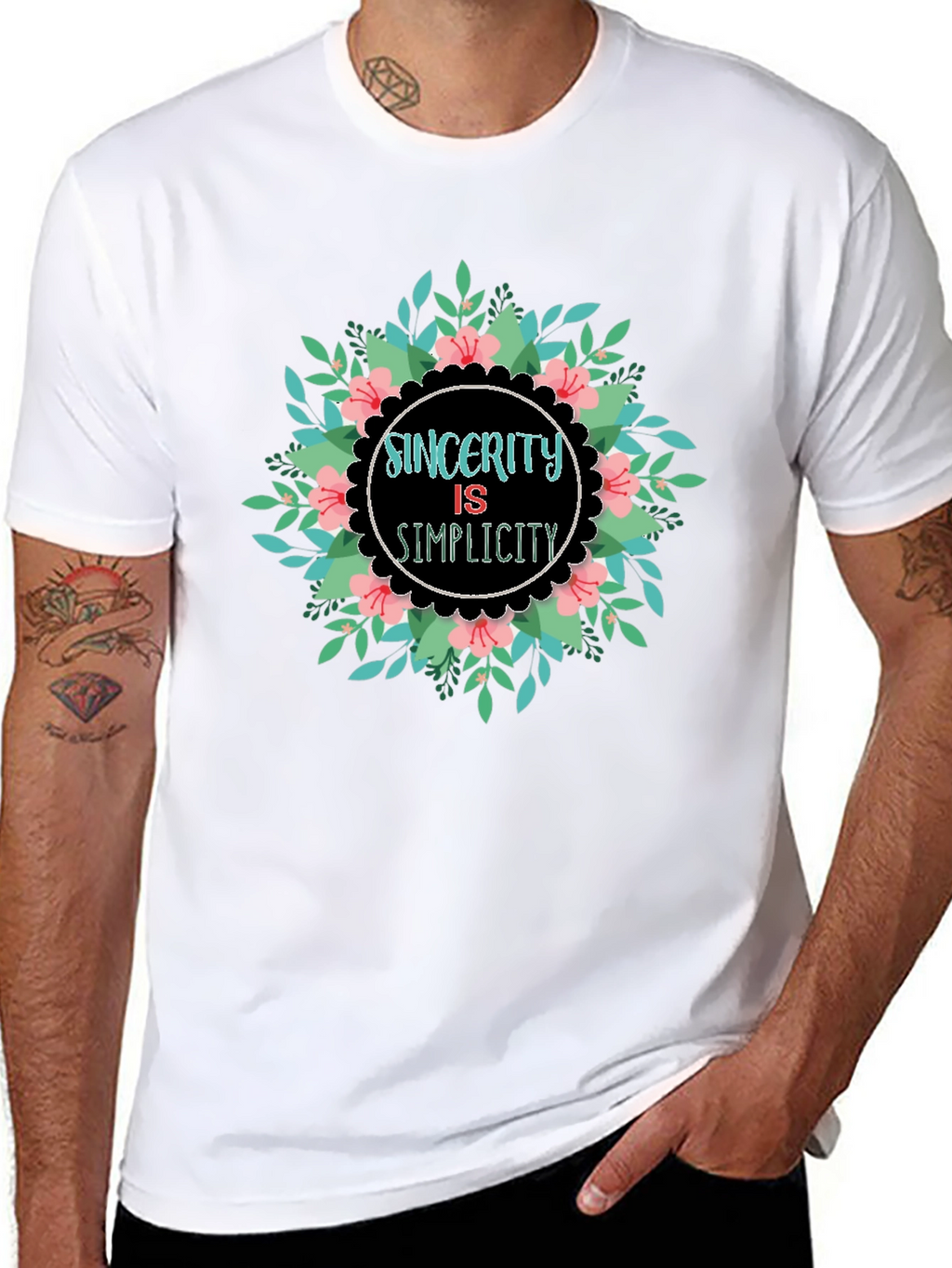 Sincerity Simplicity Floral Graphic Black T-Shirt