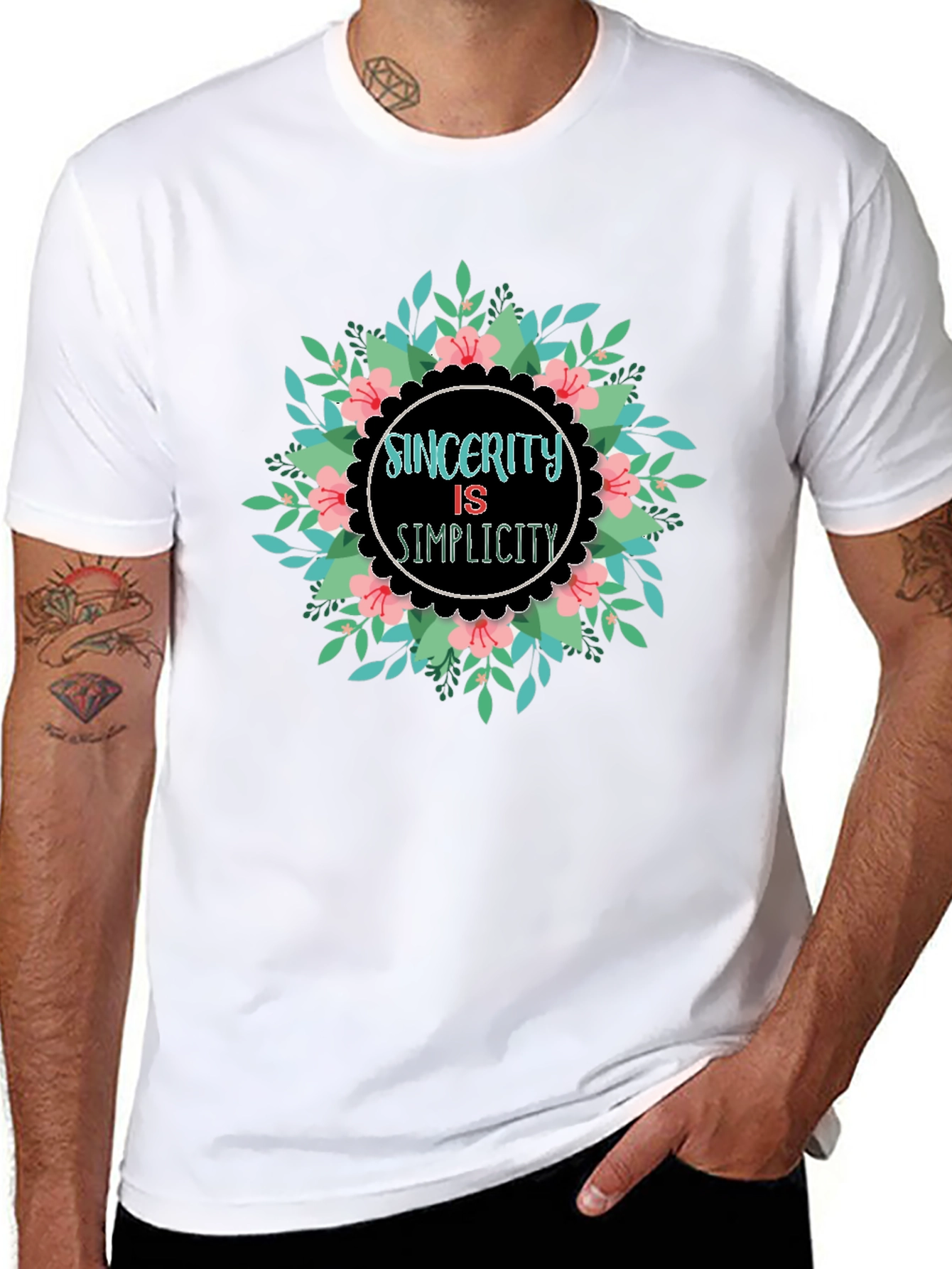 Sincerity Simplicity Floral Graphic Black T-Shirt